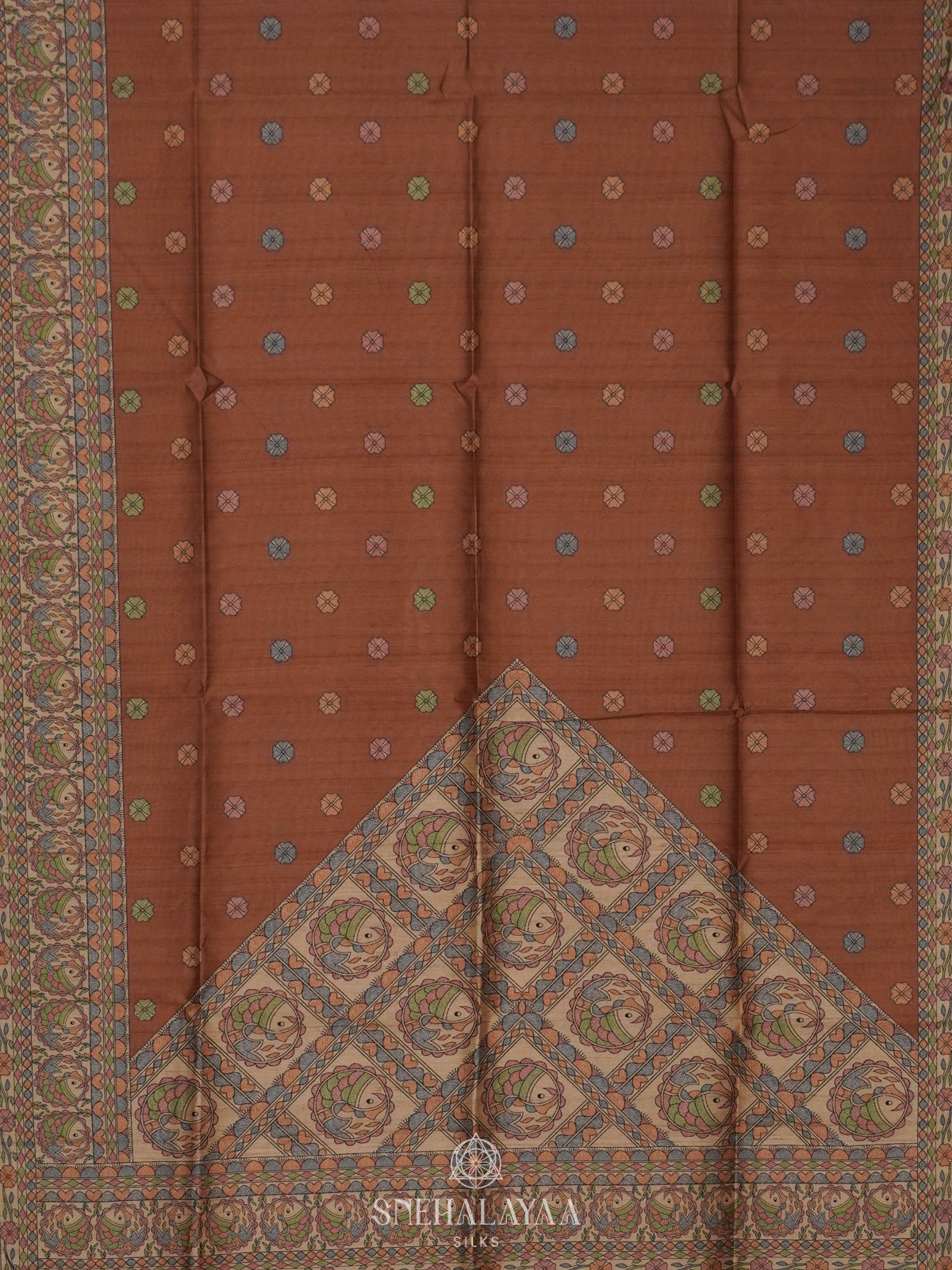 Brown Printed Madhubani Saree