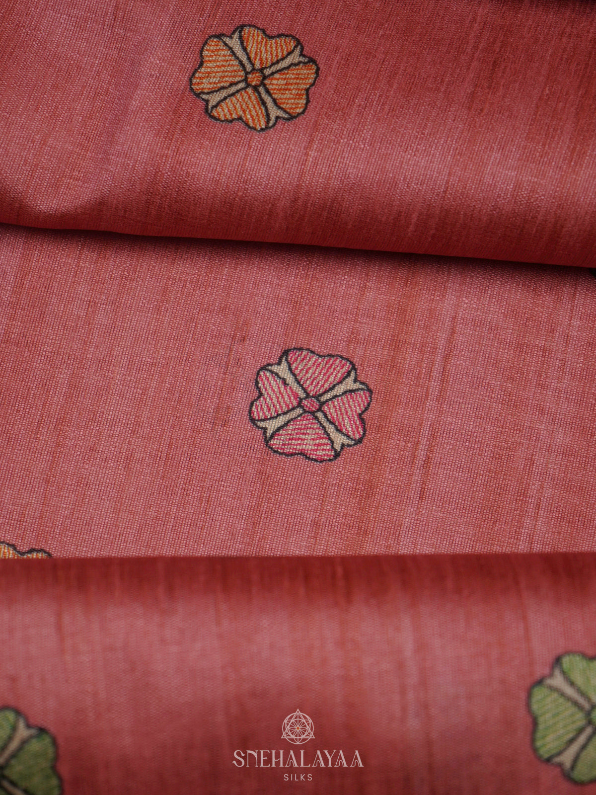 Peach Printed Madhubani Saree