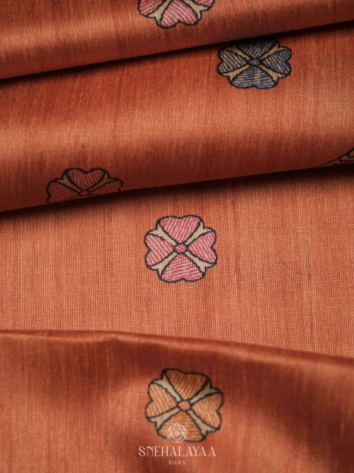Orange Printed Madhubani Saree
