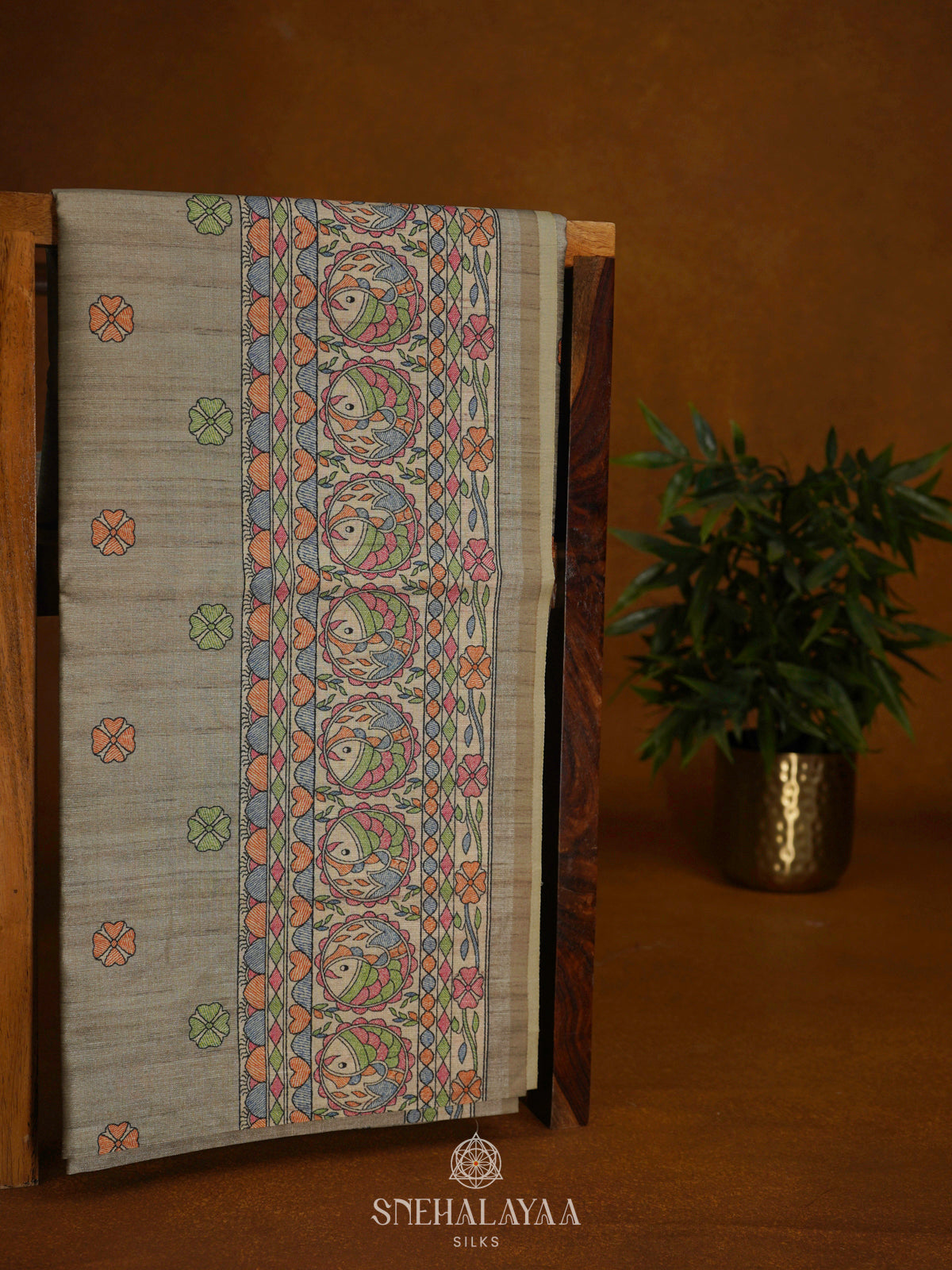 Beige Printed Madhubani Saree