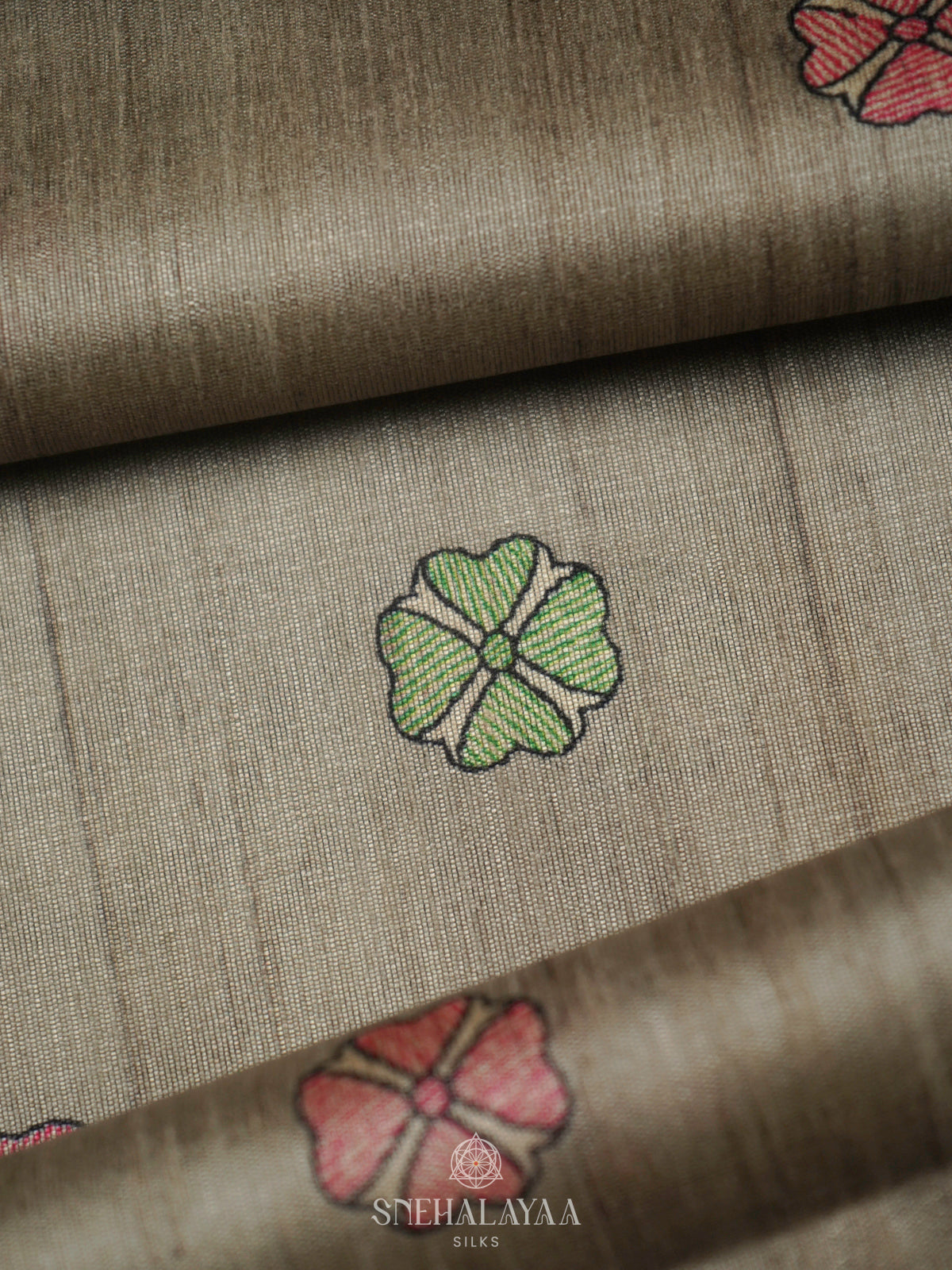Beige Printed Madhubani Saree