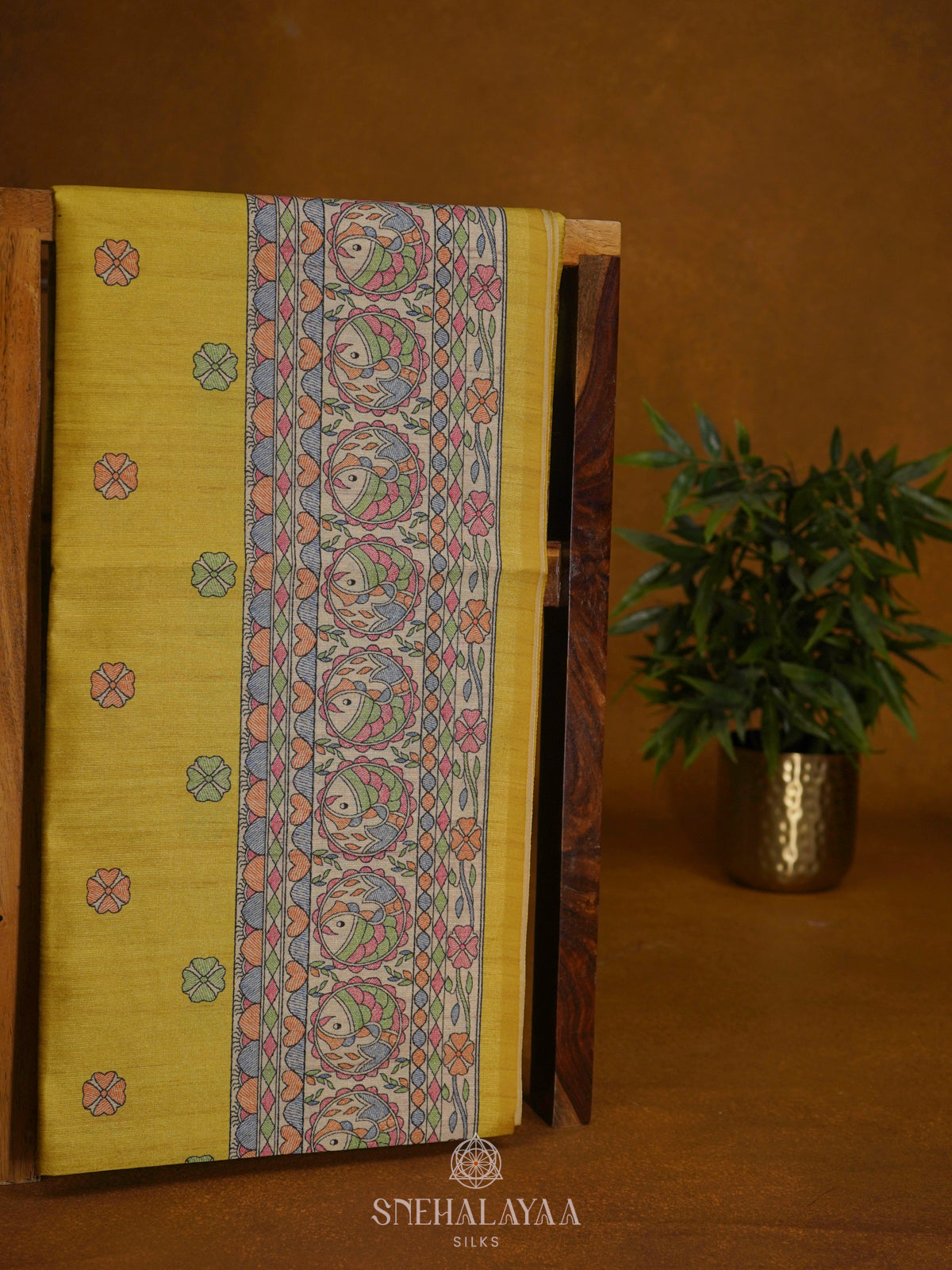 Yellow Printed Madhubani Saree