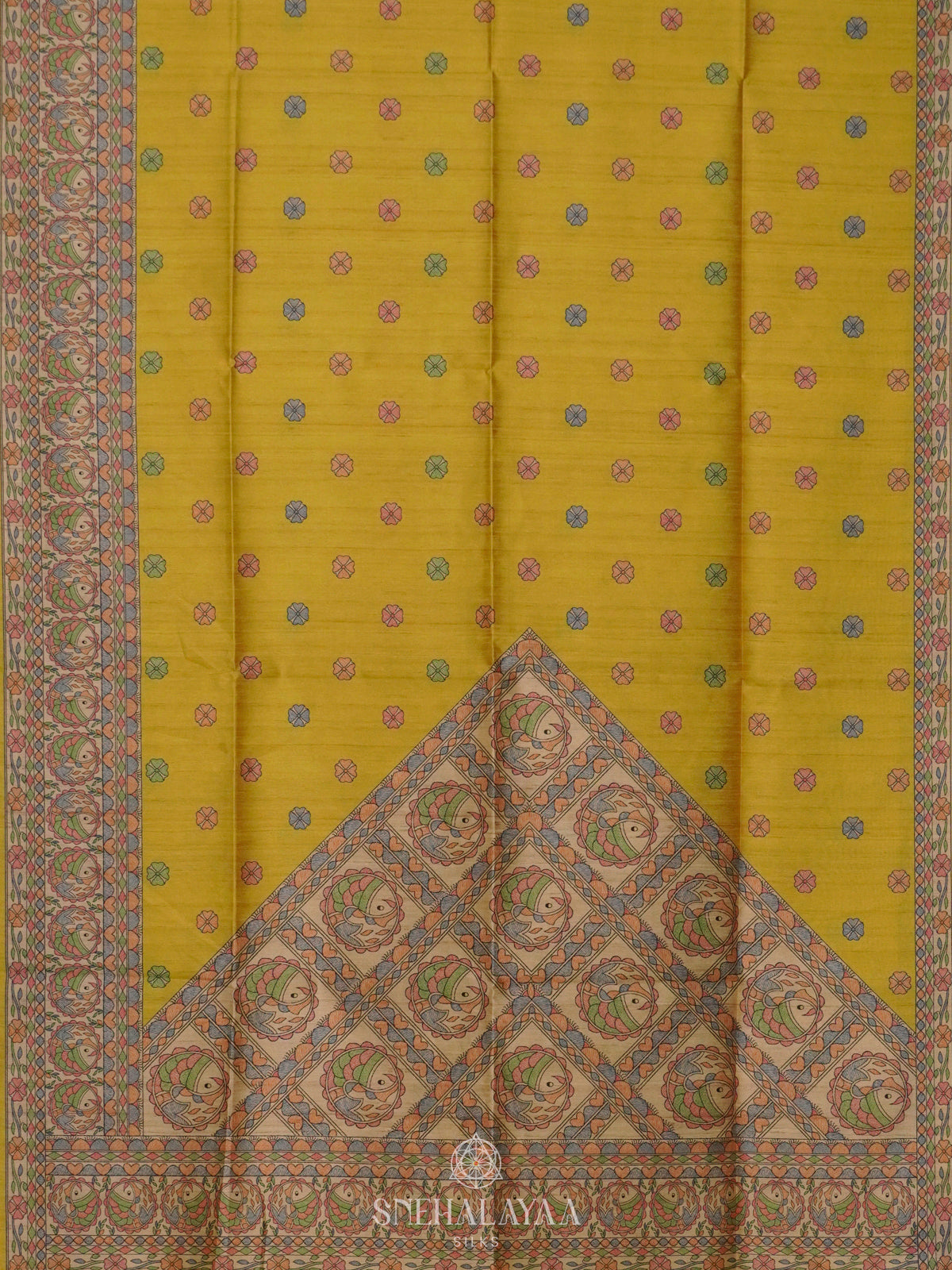 Yellow Printed Madhubani Saree