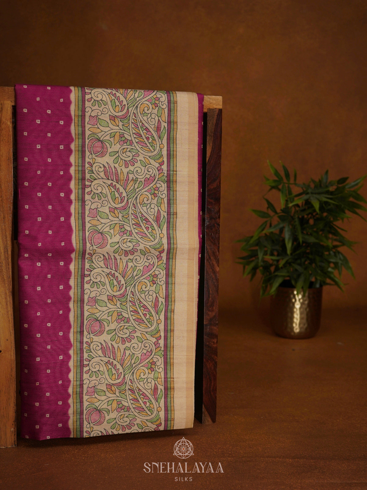 Magenta Printed Madhubani Saree