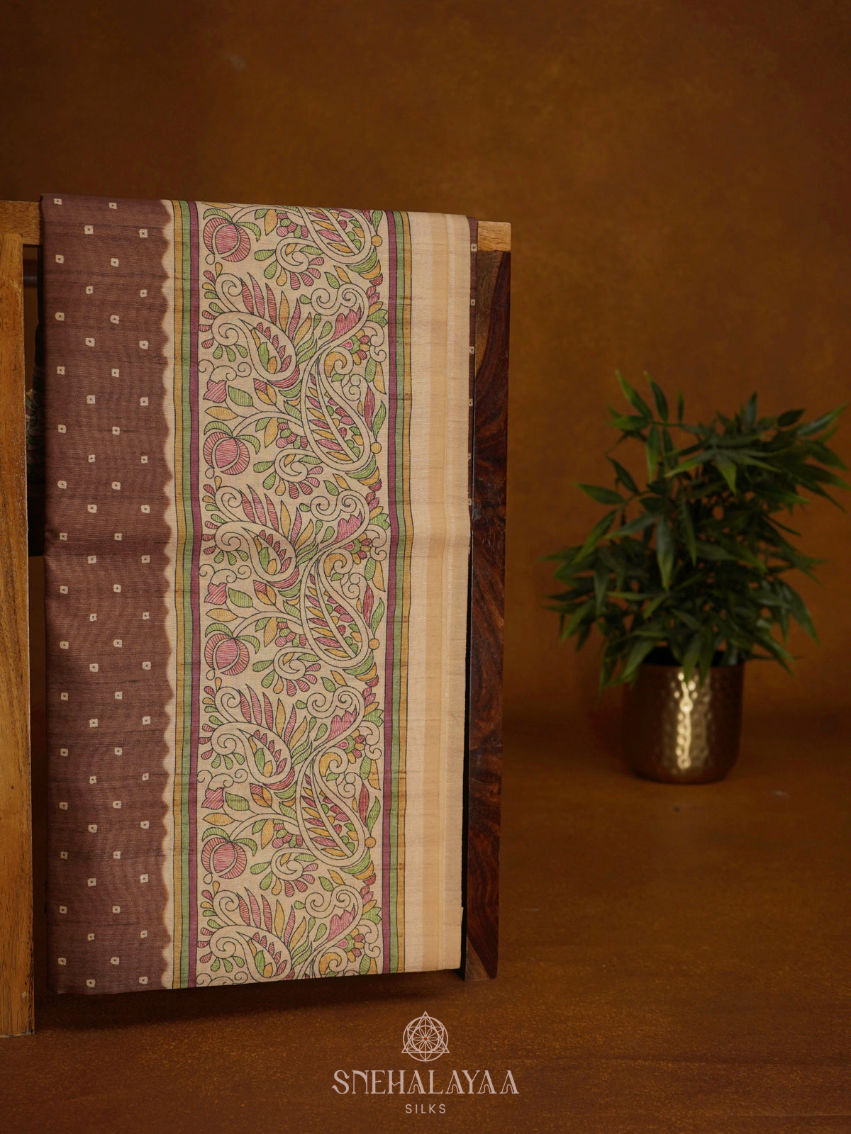 Brown Printed Madhubani Saree