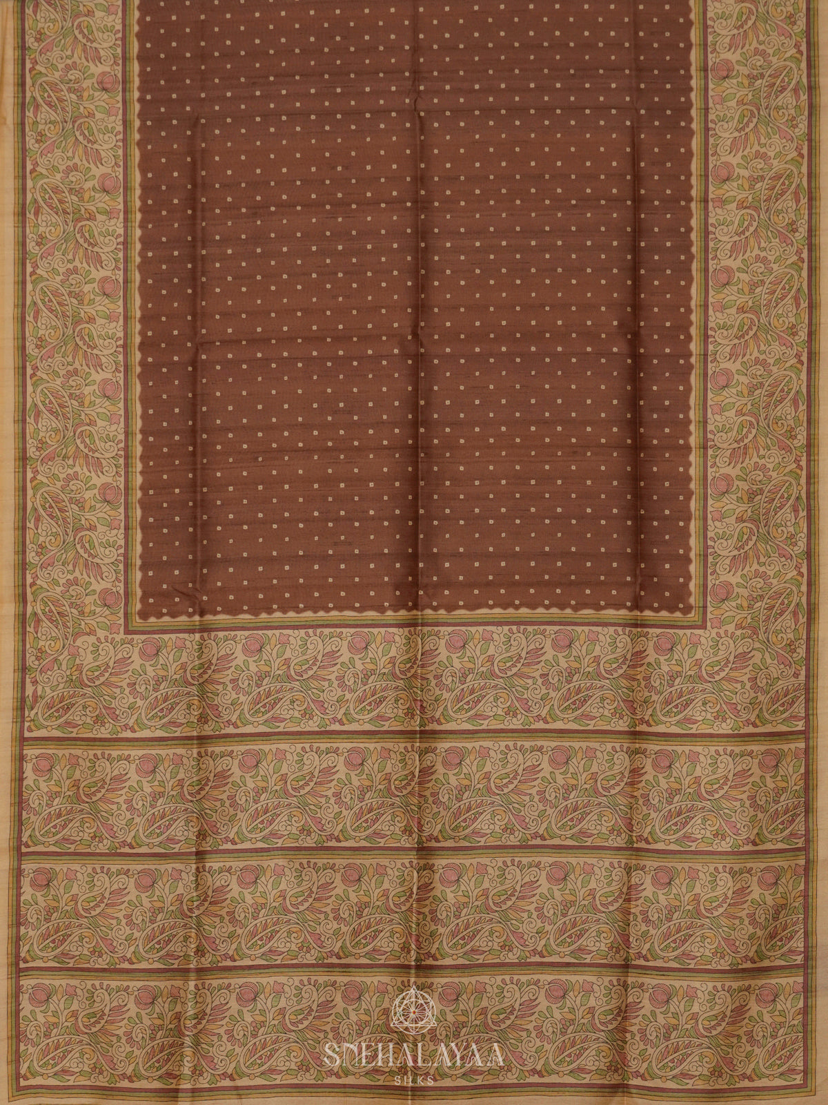 Brown Printed Madhubani Saree