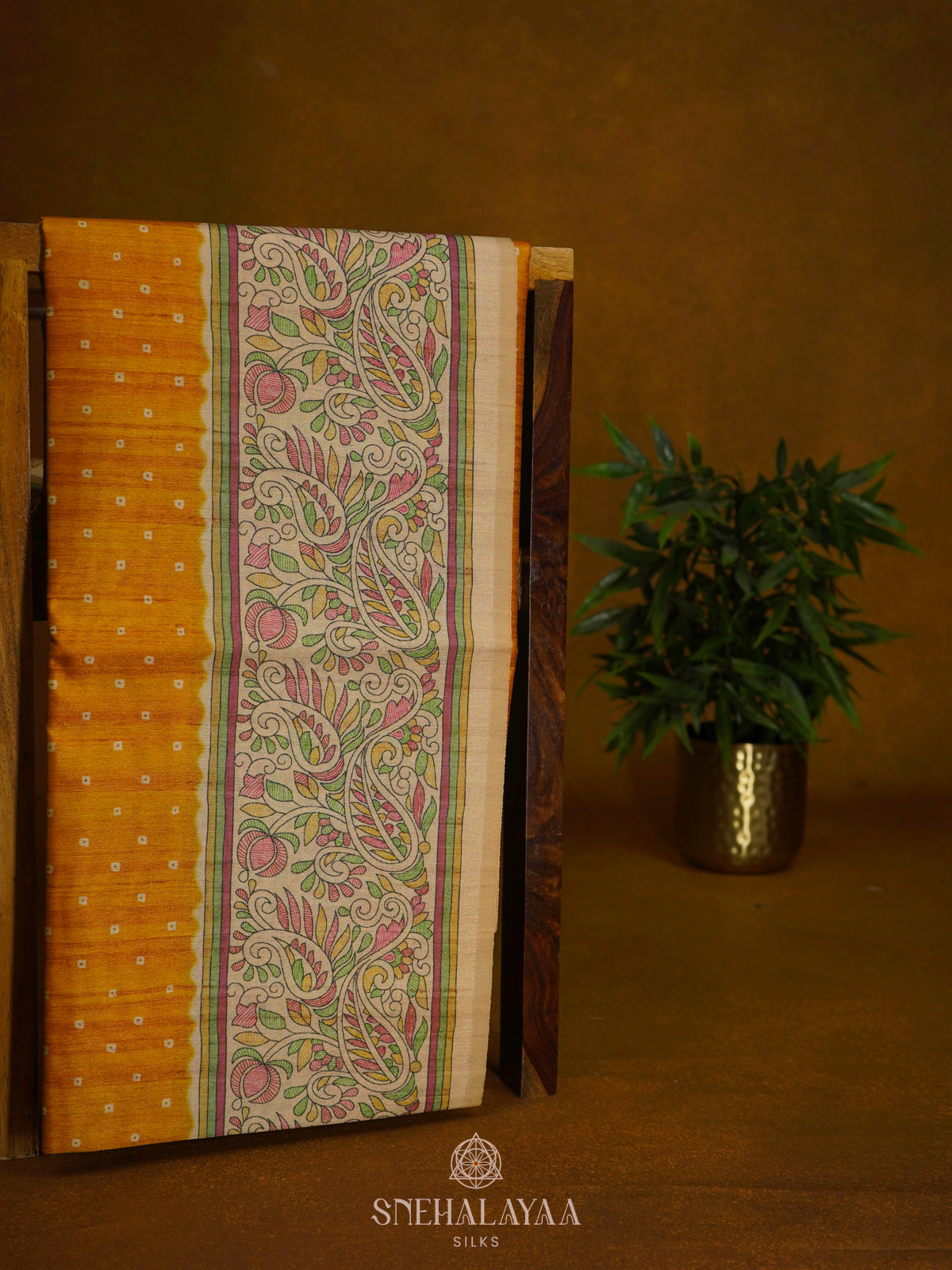 Yellow Printed Madhubani Saree