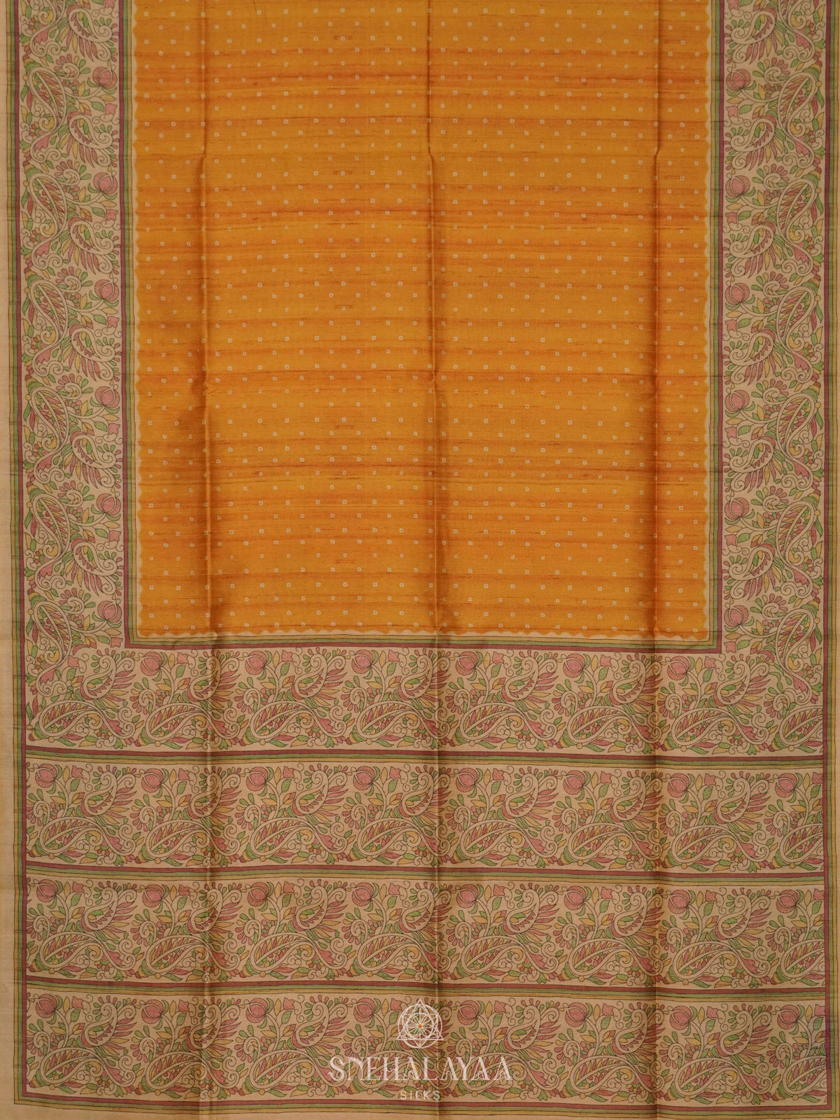 Yellow Printed Madhubani Saree