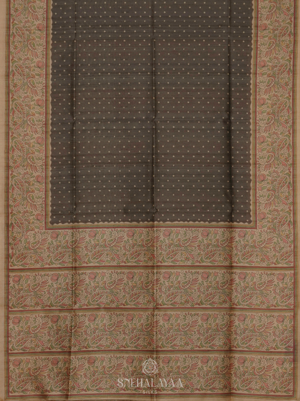 Brown Printed Madhubani Saree