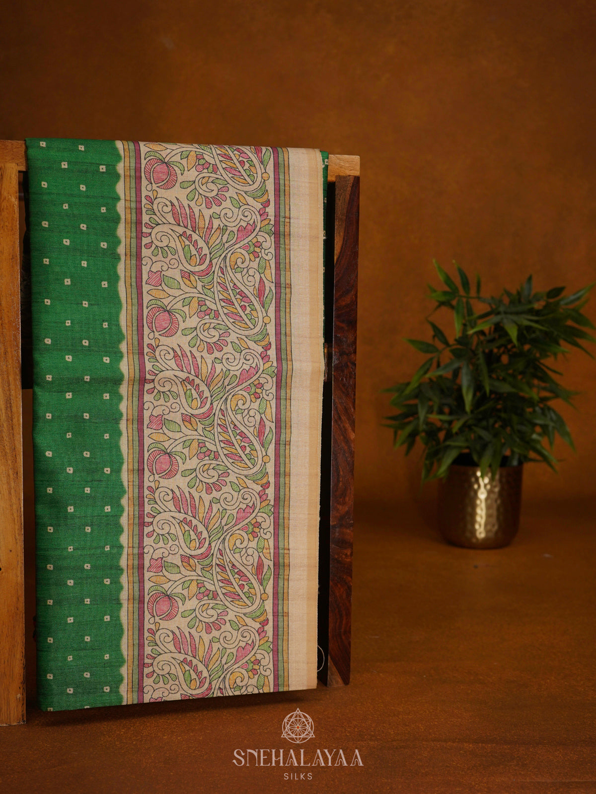 Green Printed Madhubani Saree