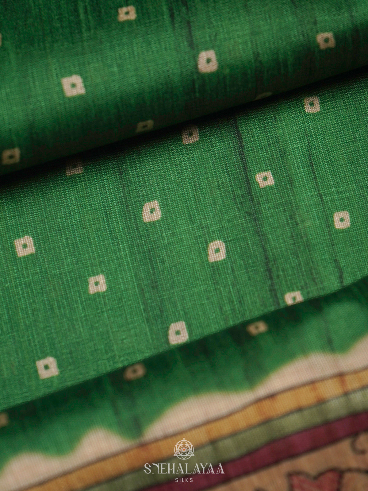 Green Printed Madhubani Saree