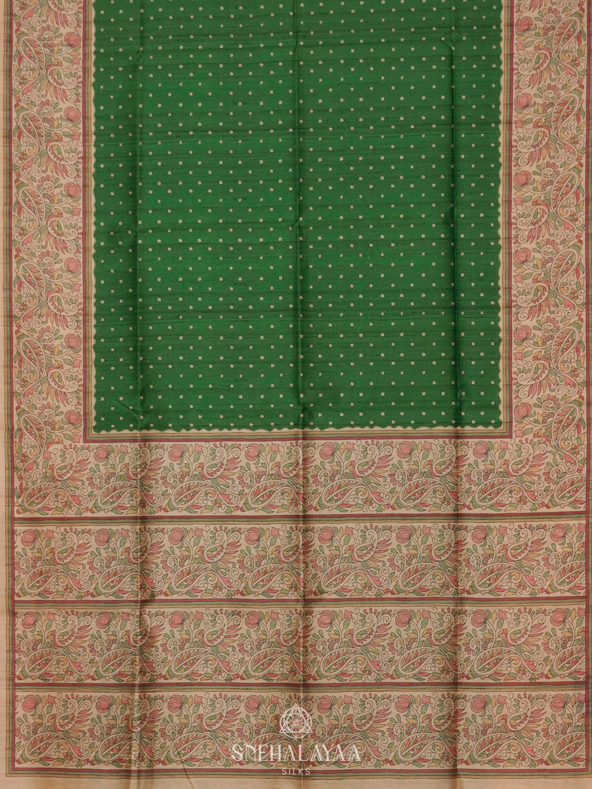 Green Printed Madhubani Saree