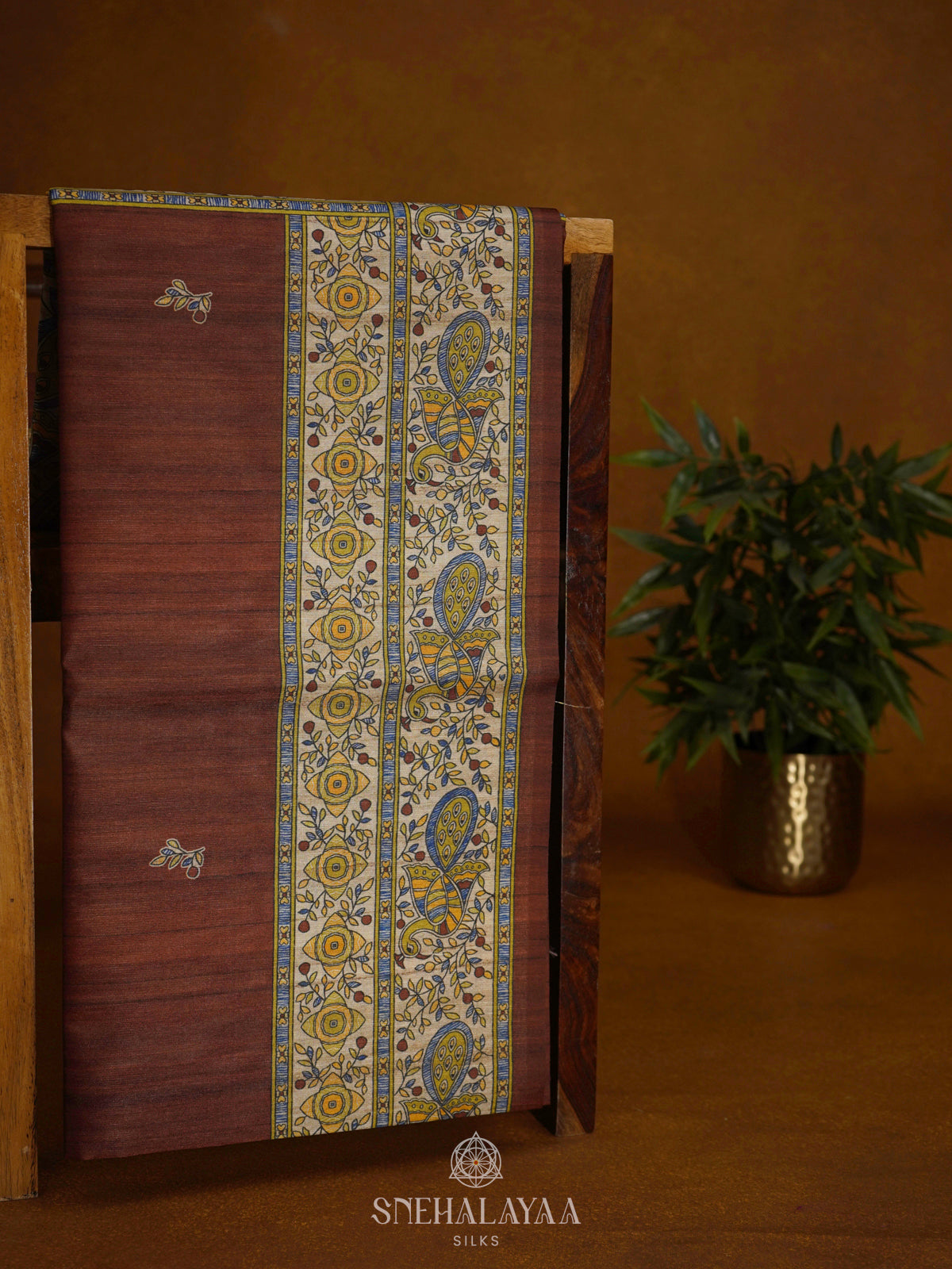 Coffee Brown Printed Madhubani Saree