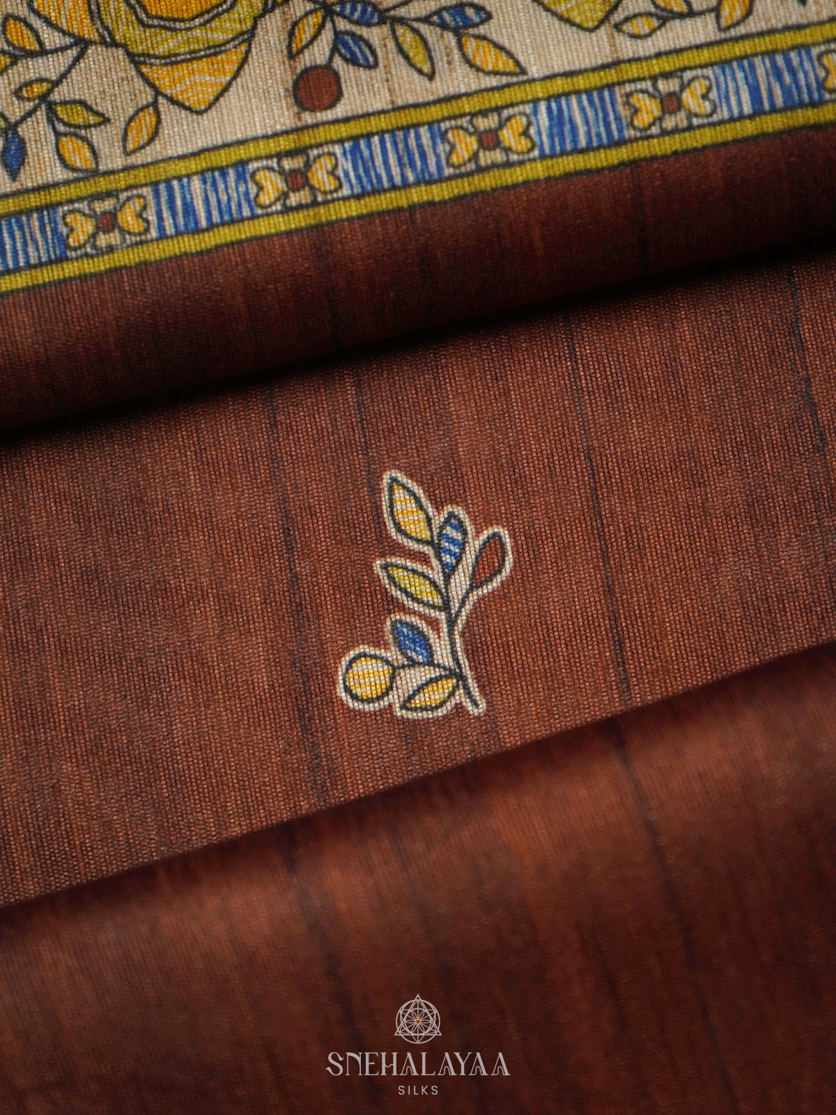 Coffee Brown Printed Madhubani Saree