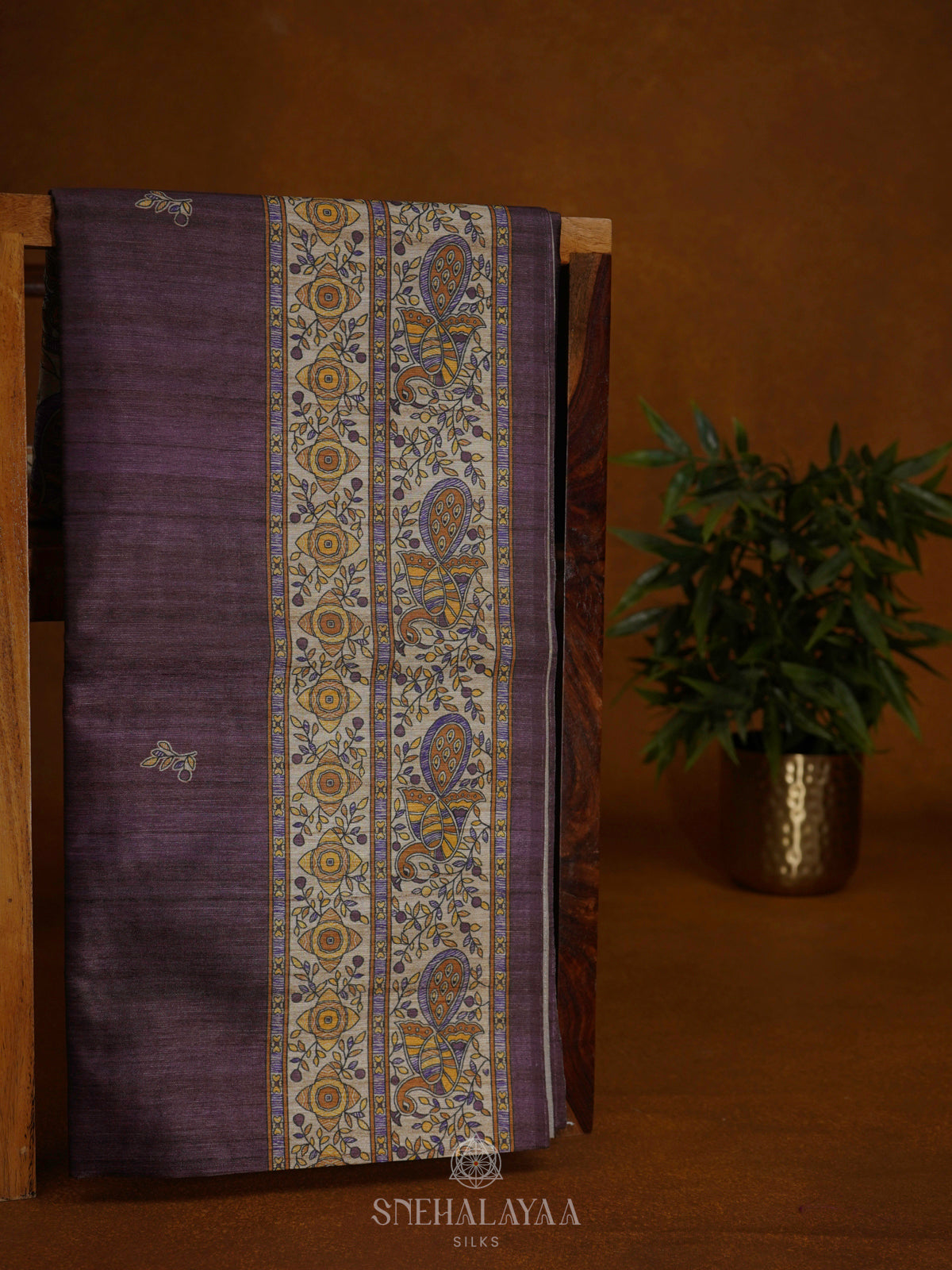 Purple Printed Madhubani Saree