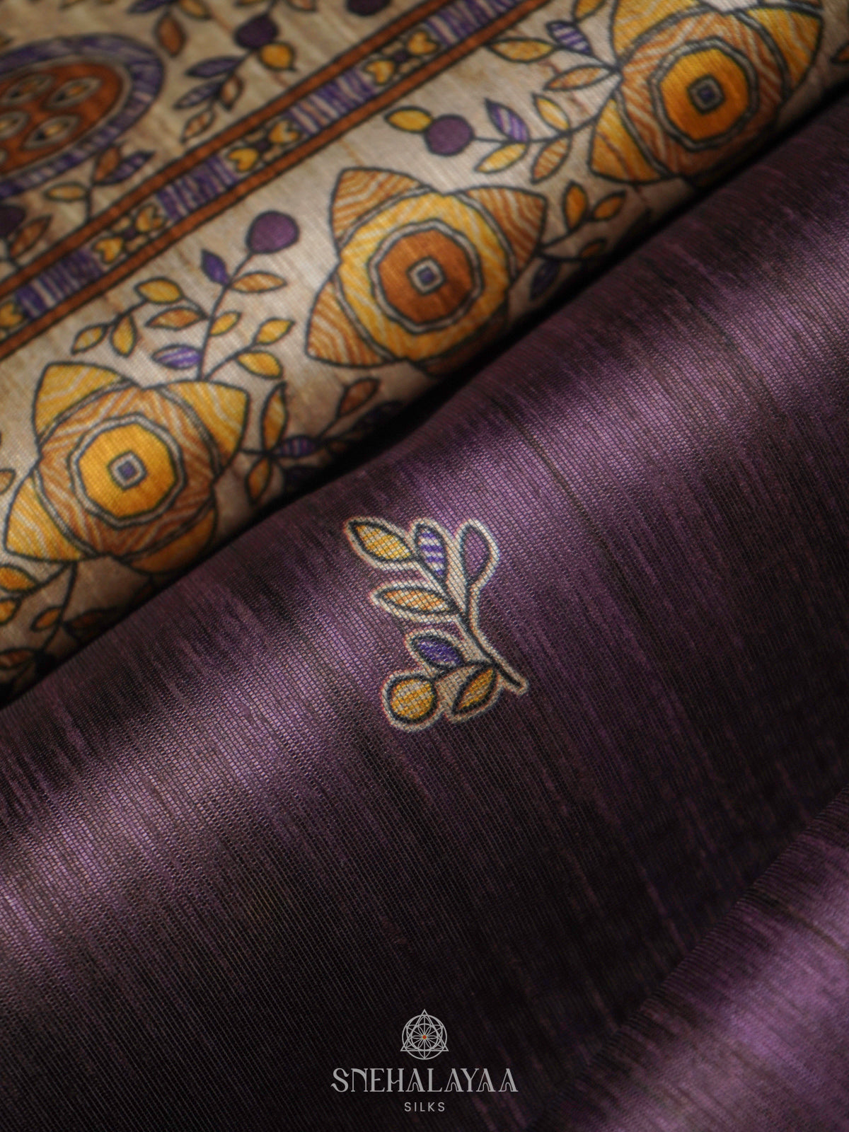 Purple Printed Madhubani Saree