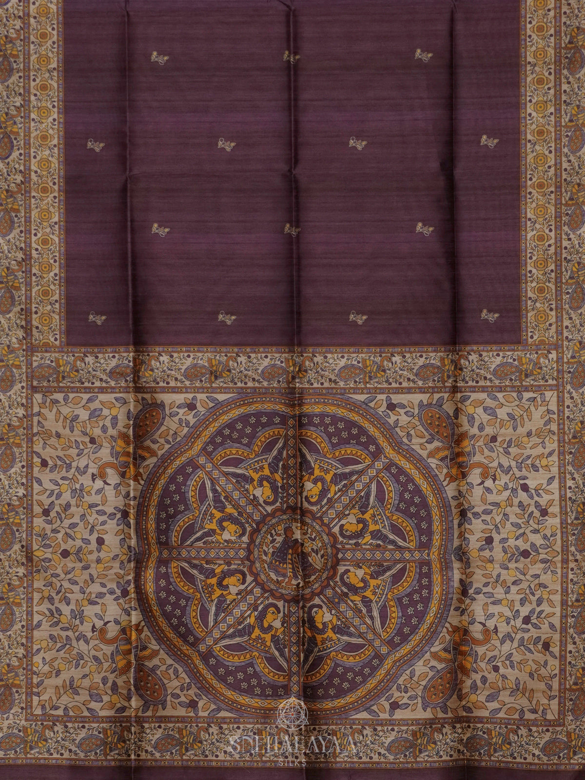 Purple Printed Madhubani Saree