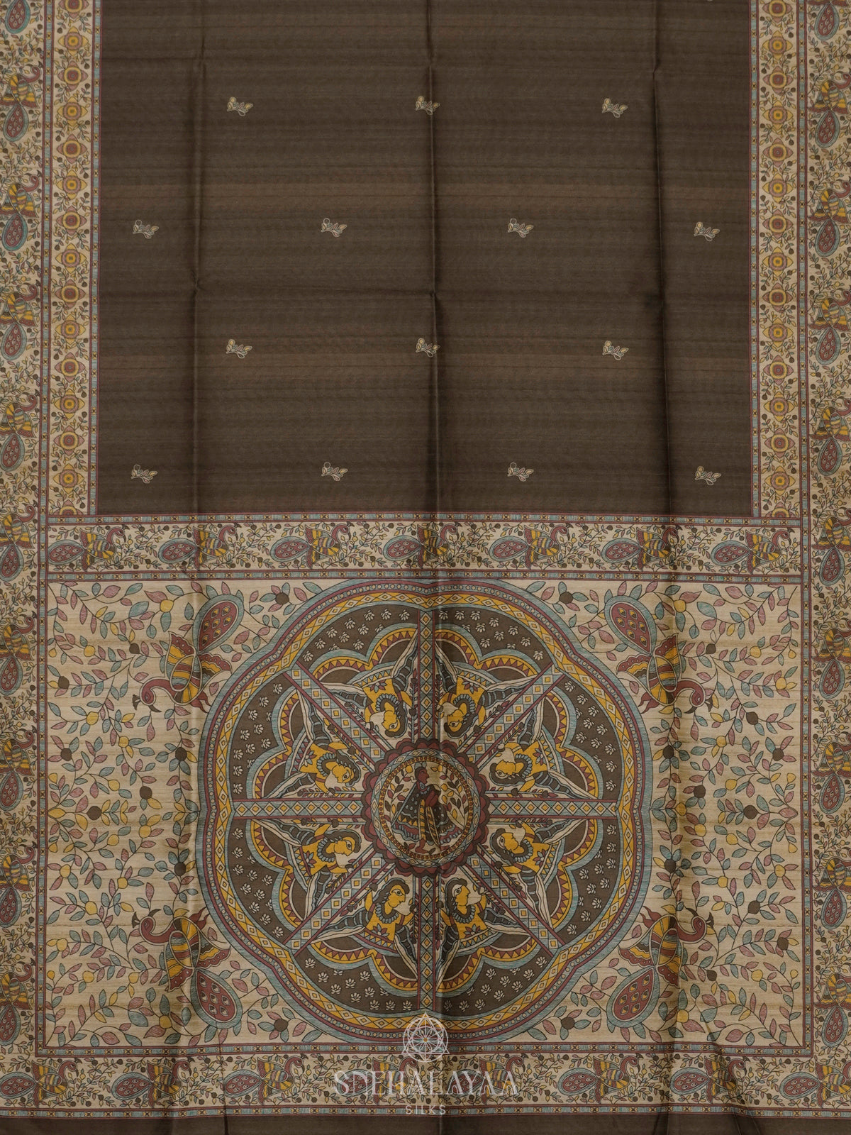 Brown Printed Madhubani Saree
