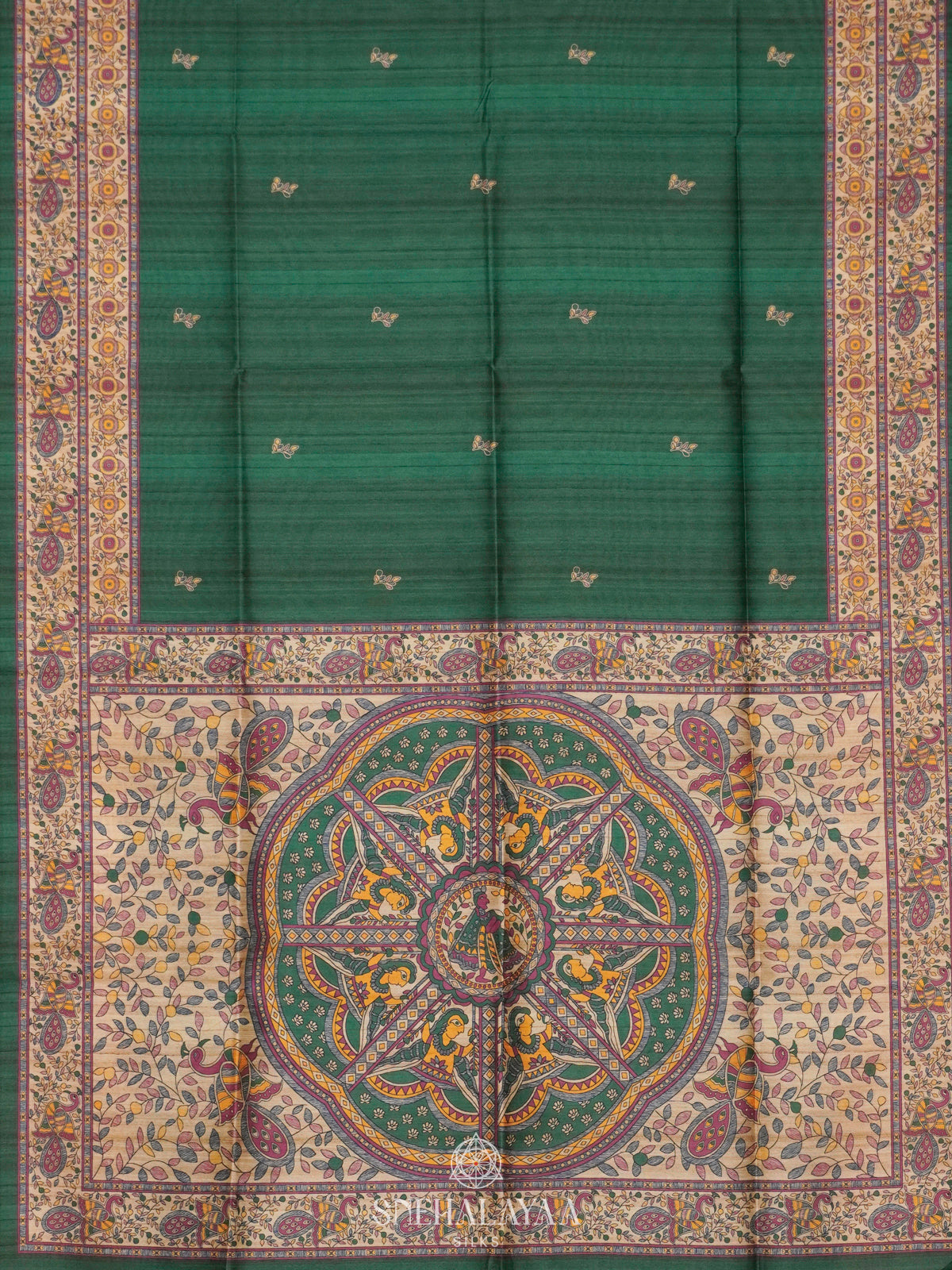Green Printed Madhubani Saree