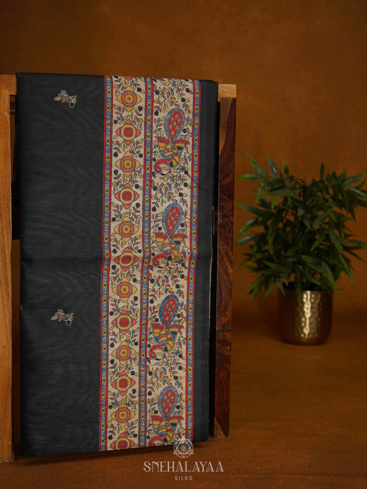 Black Printed Madhubani Saree