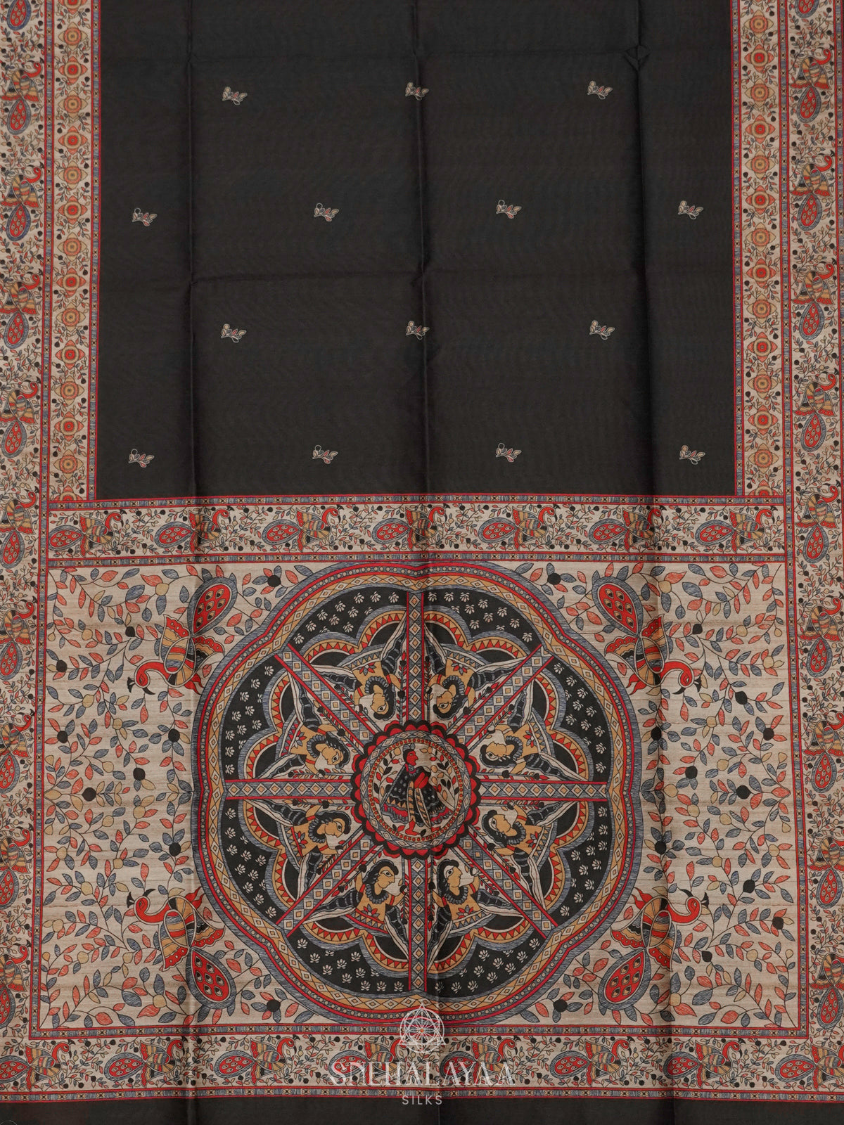 Black Printed Madhubani Saree