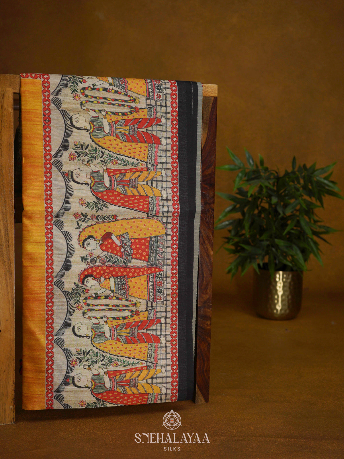 Yellow Printed Madhubani Saree