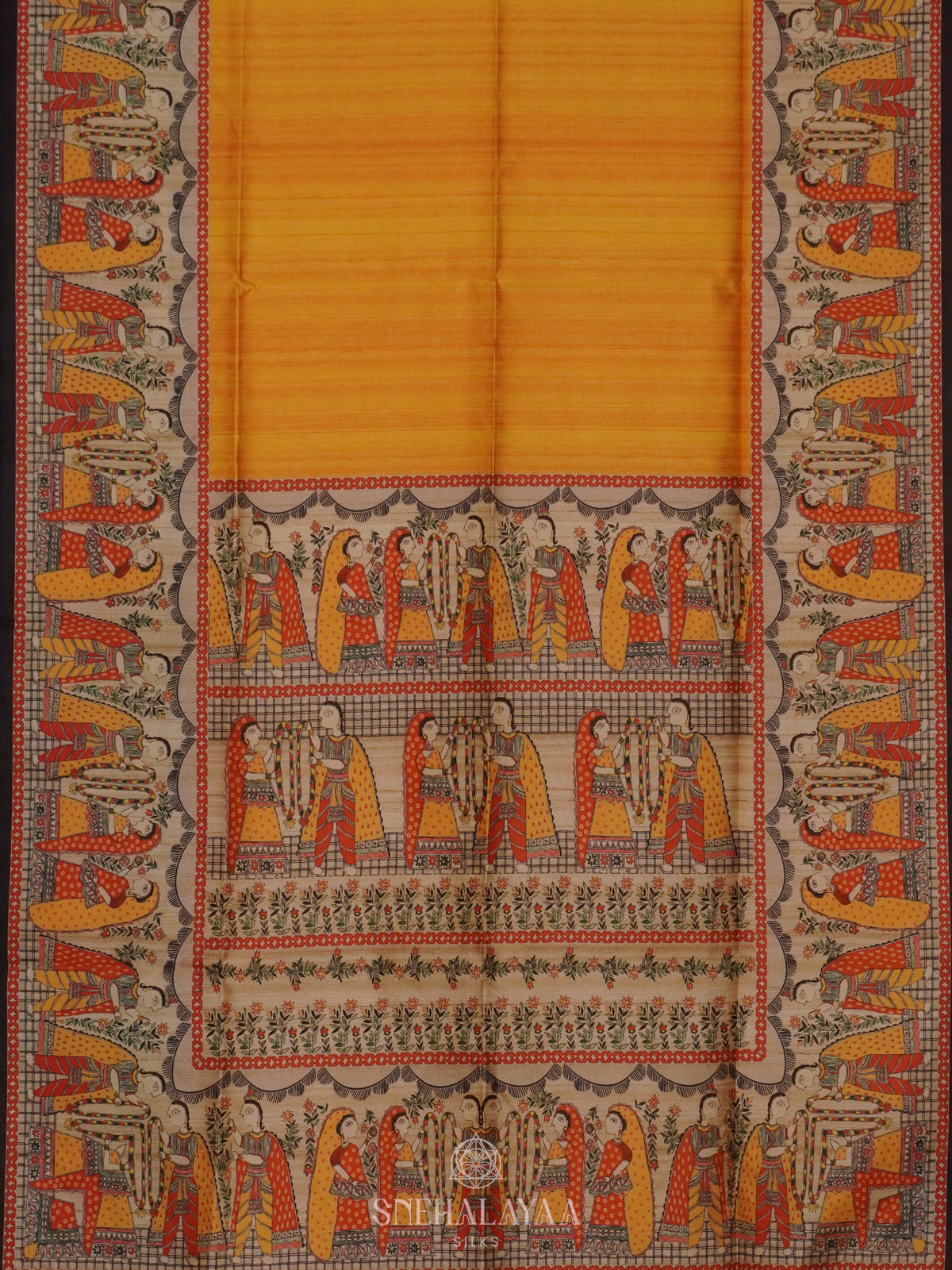 Yellow Printed Madhubani Saree