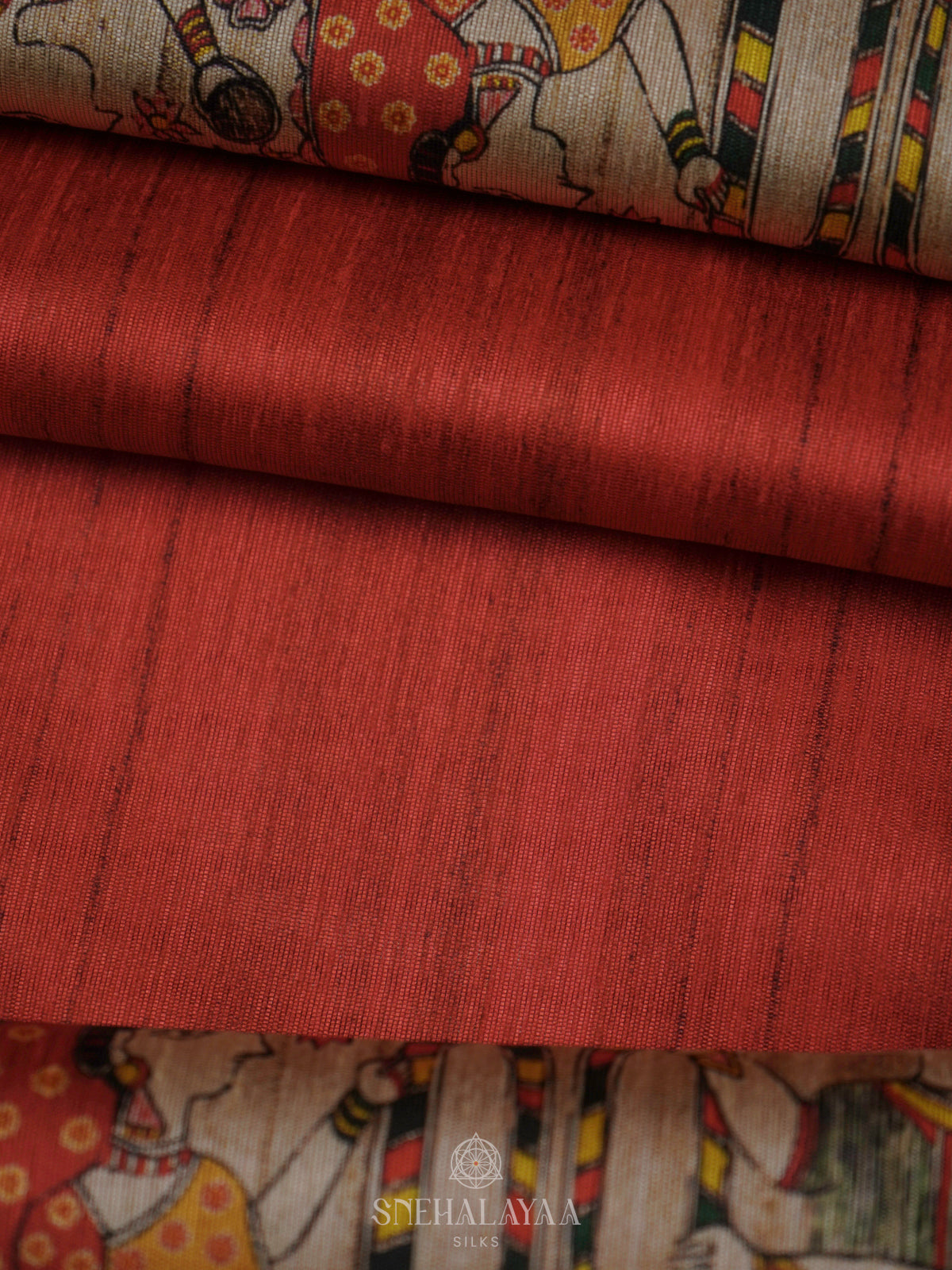 Red Printed Madhubani Saree