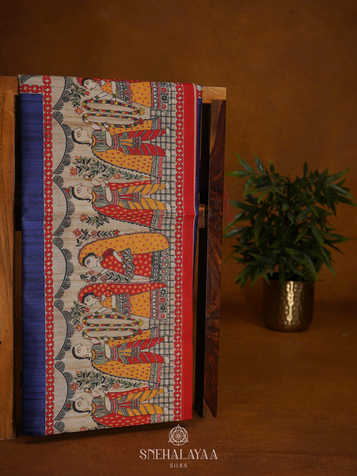 Navy Blue Printed Madhubani Saree