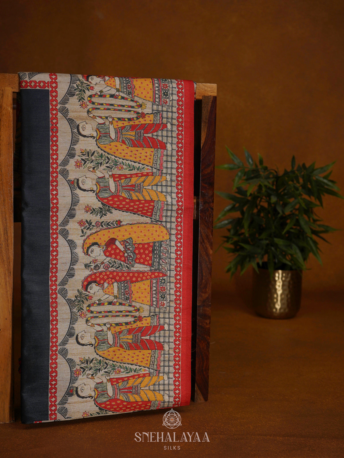 Black Printed Madhubani Saree