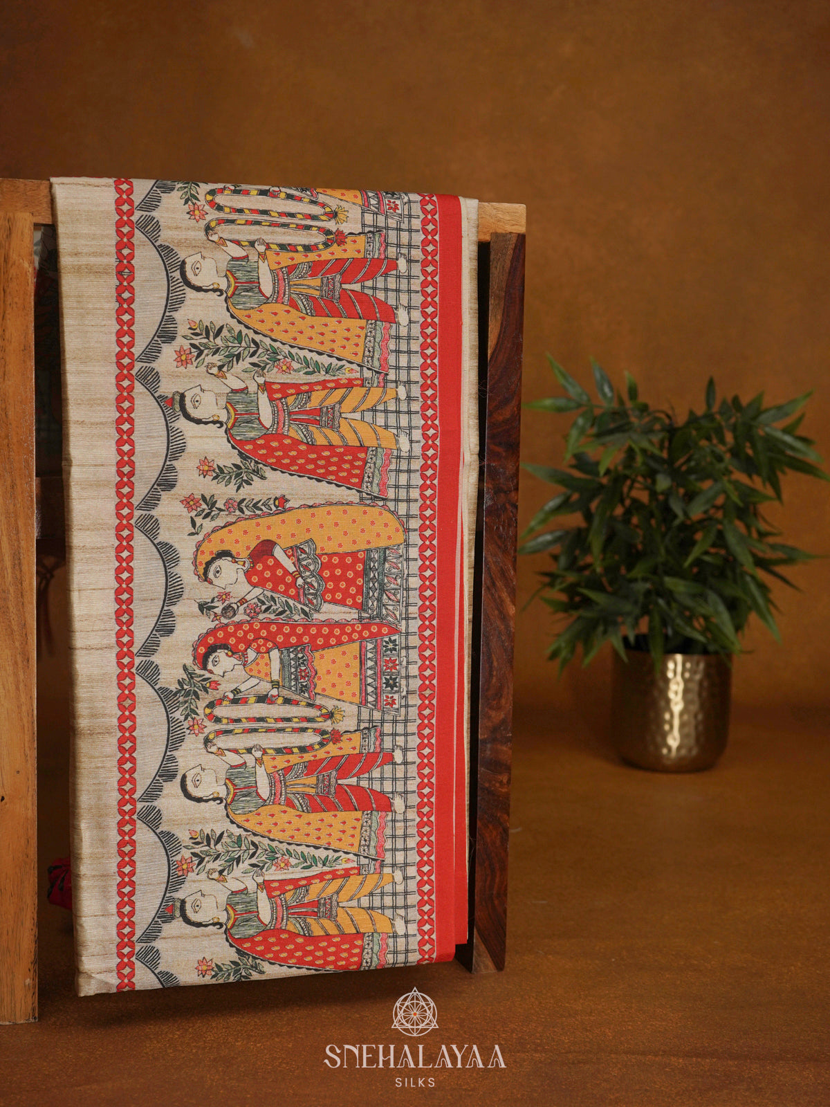 Beige Printed Madhubani Saree