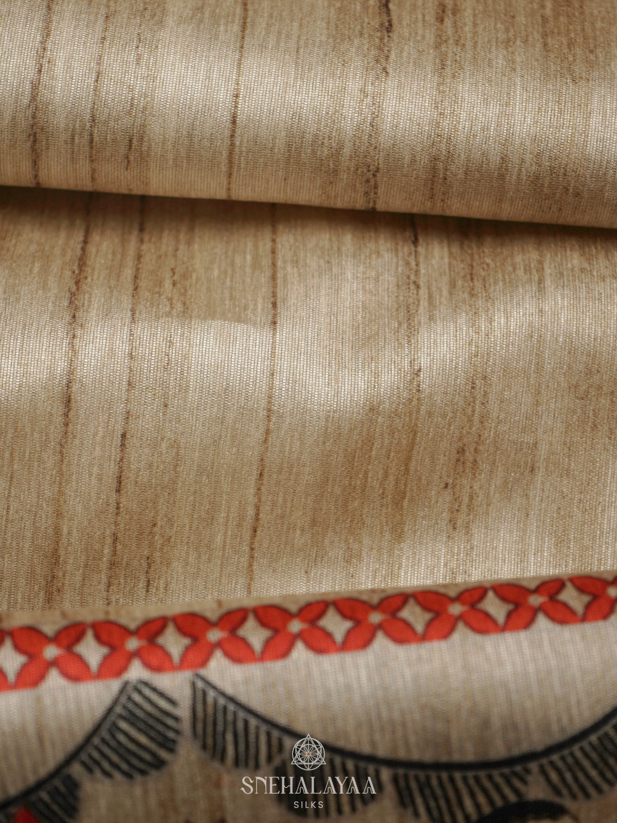 Beige Printed Madhubani Saree
