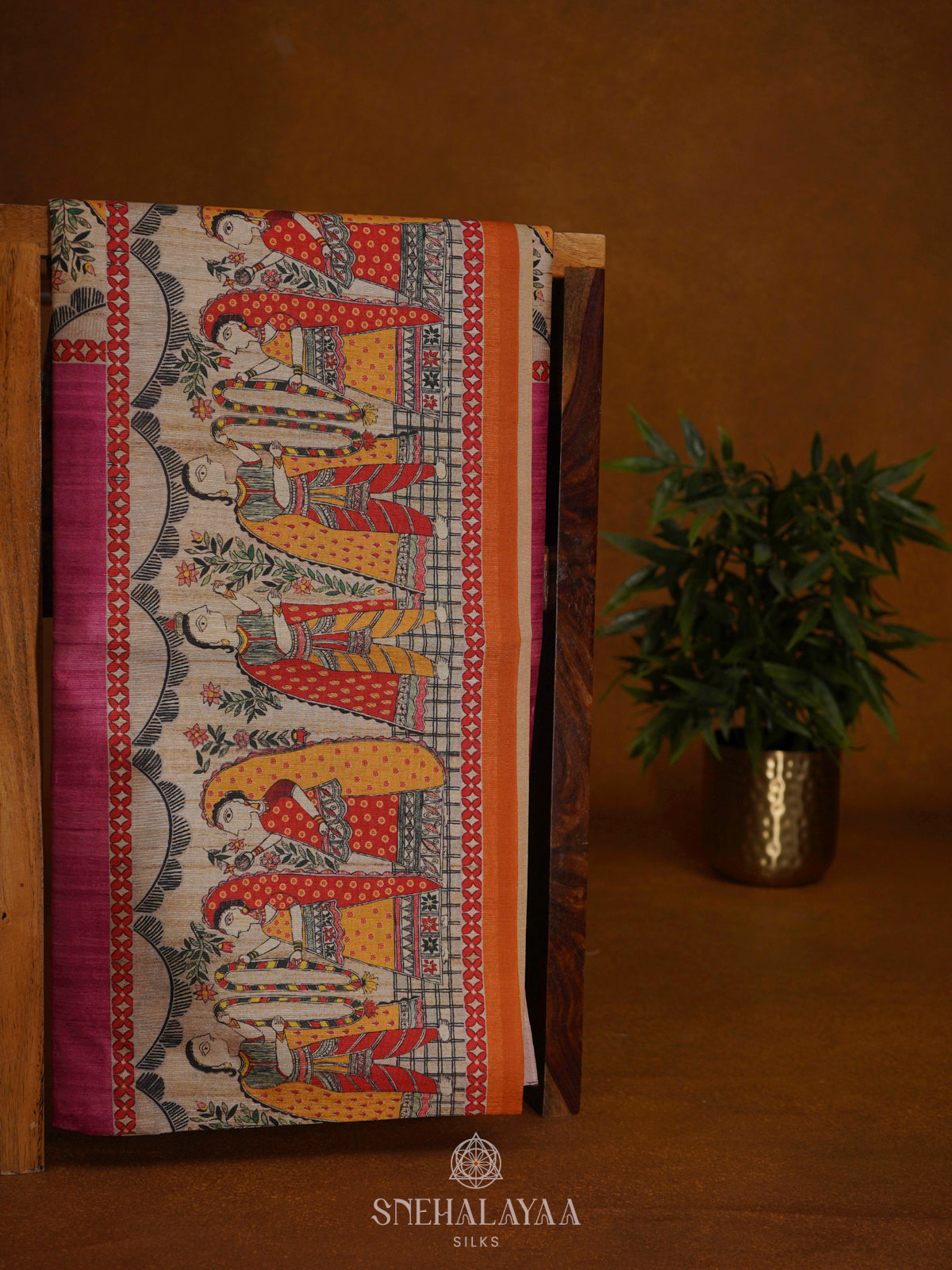 Magenta Printed Madhubani Saree
