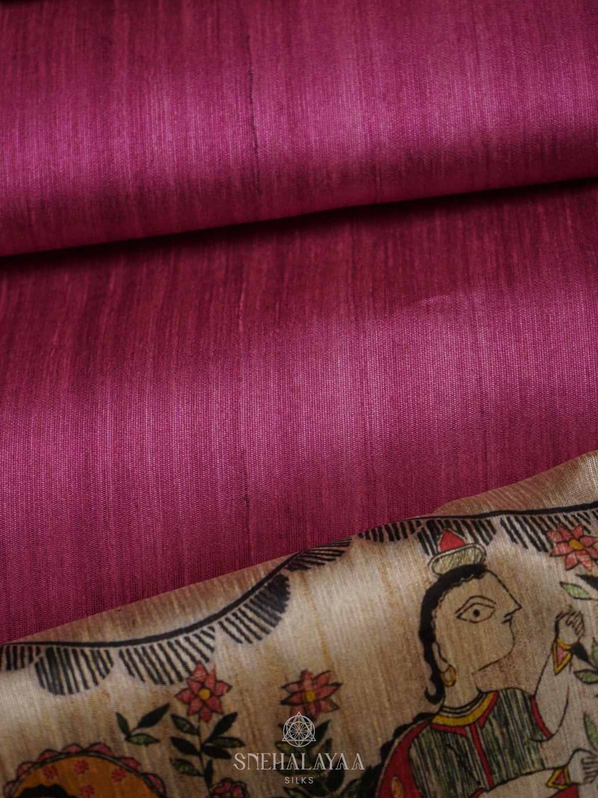 Magenta Printed Madhubani Saree