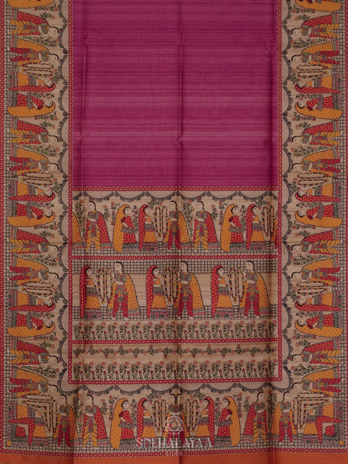 Magenta Printed Madhubani Saree