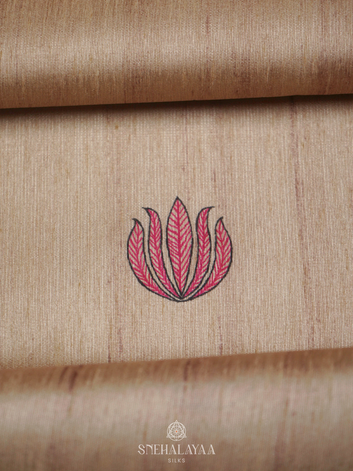 Beige with Pink Border Printed Madhubani Saree
