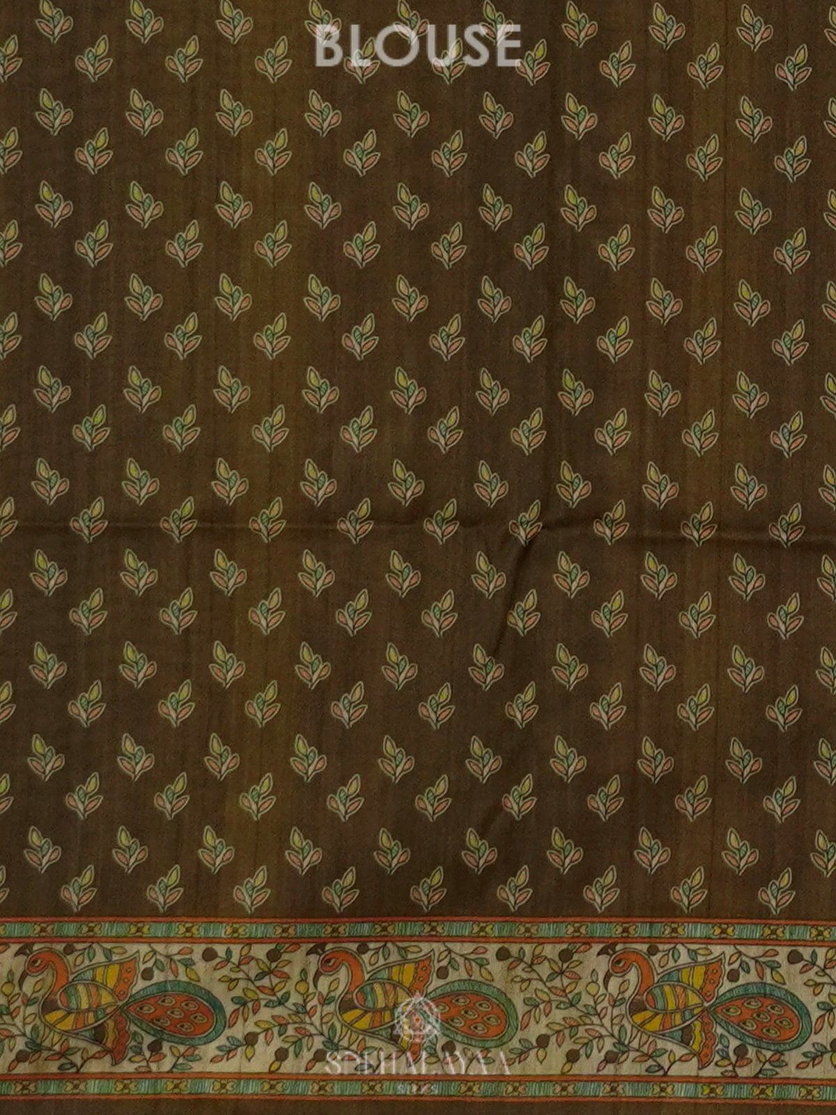 Olive Green Printed Madhubani Saree