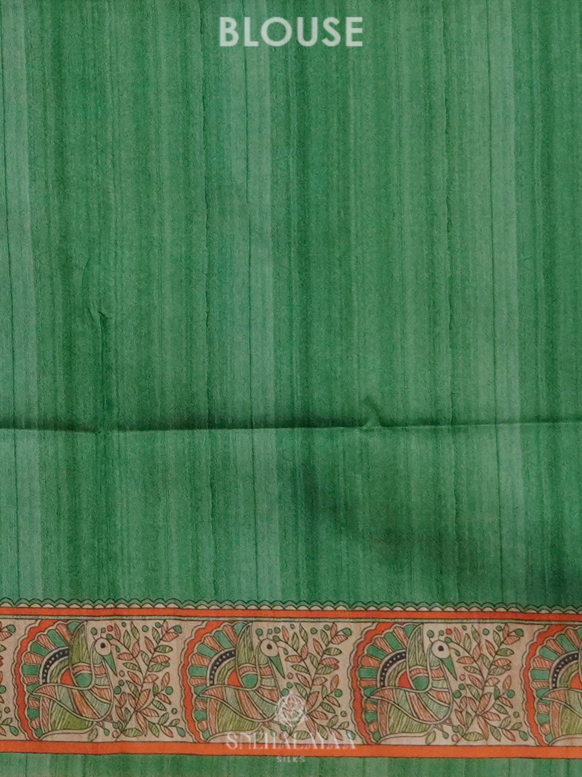 Beige with Green Border Printed Madhubani Saree