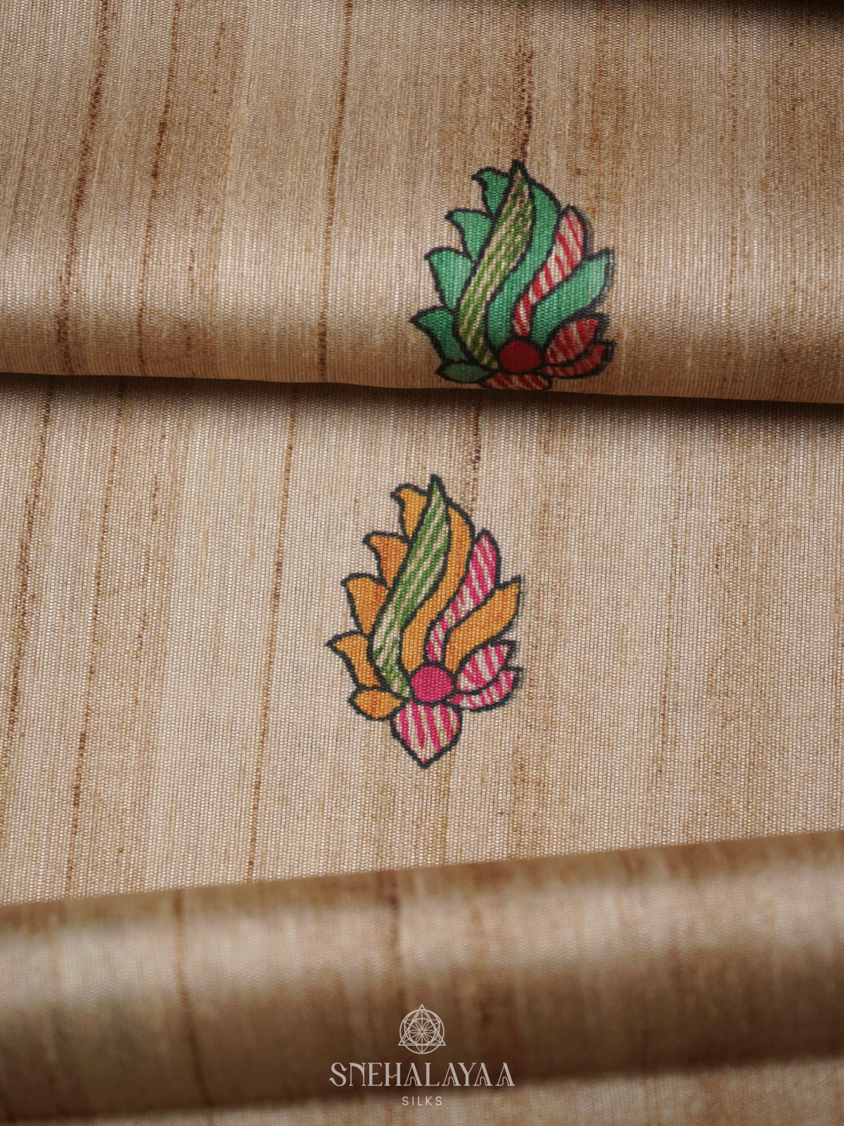 Beige with Yellow Border Printed Madhubani Saree