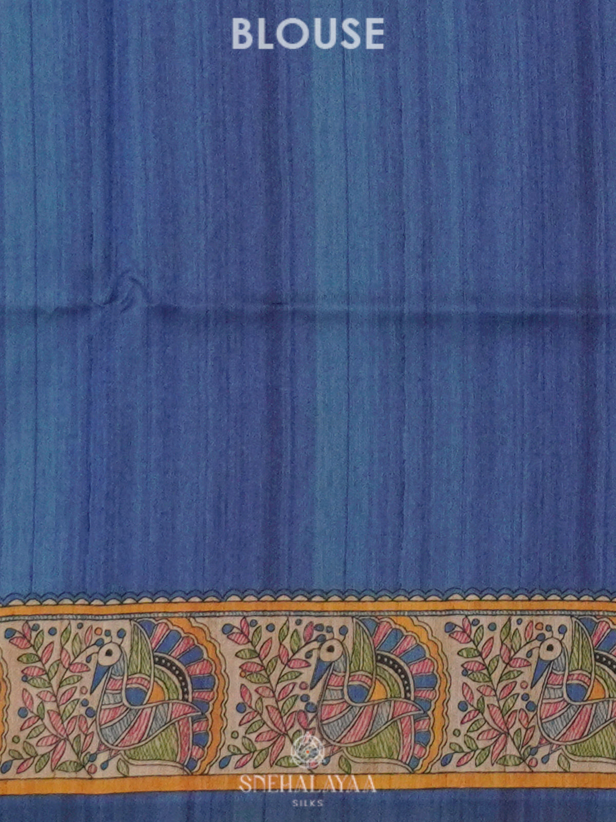 Beige with Blue Border Printed Madhubani Saree