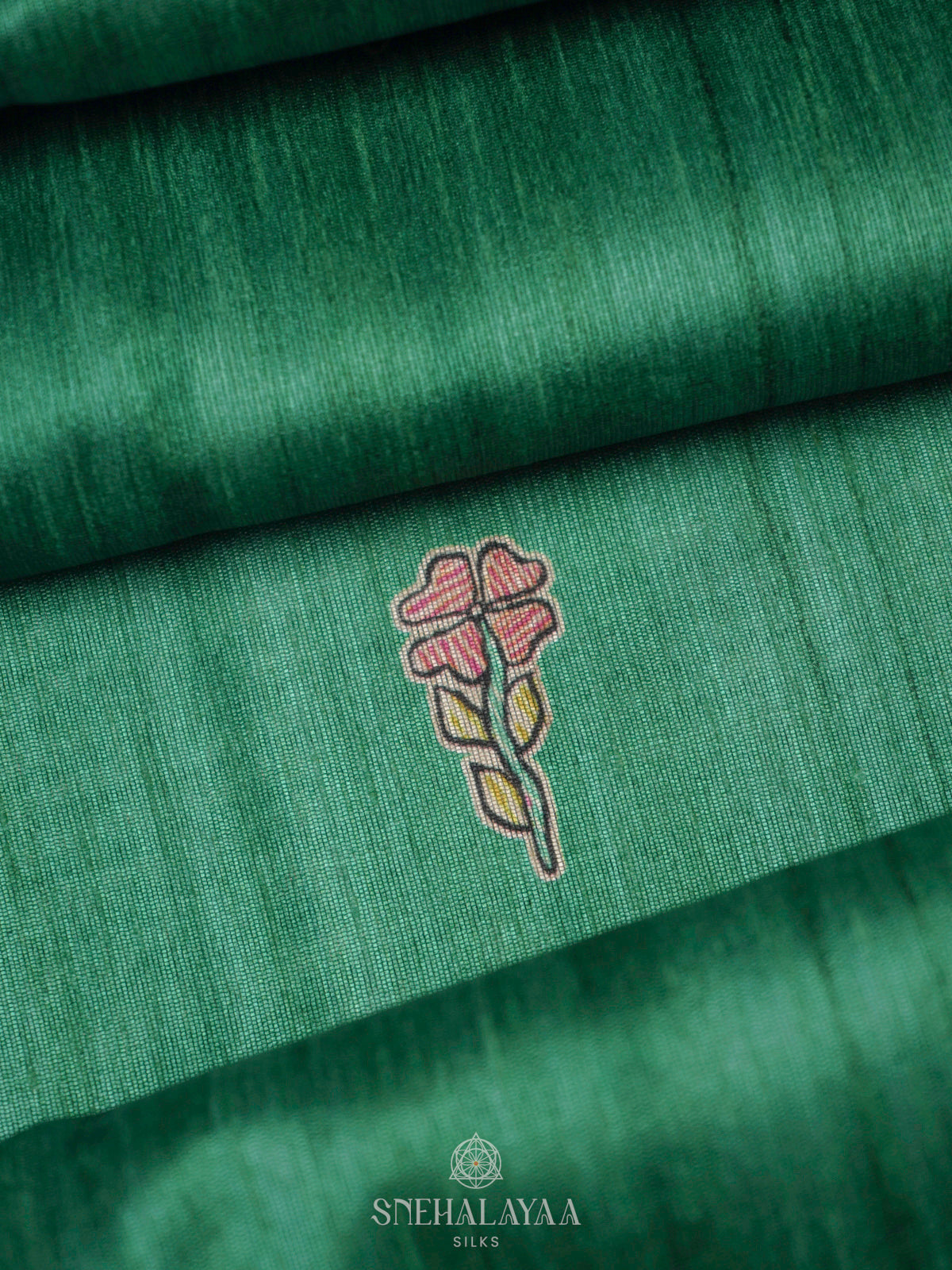 Teal Green Printed Madhubani Saree