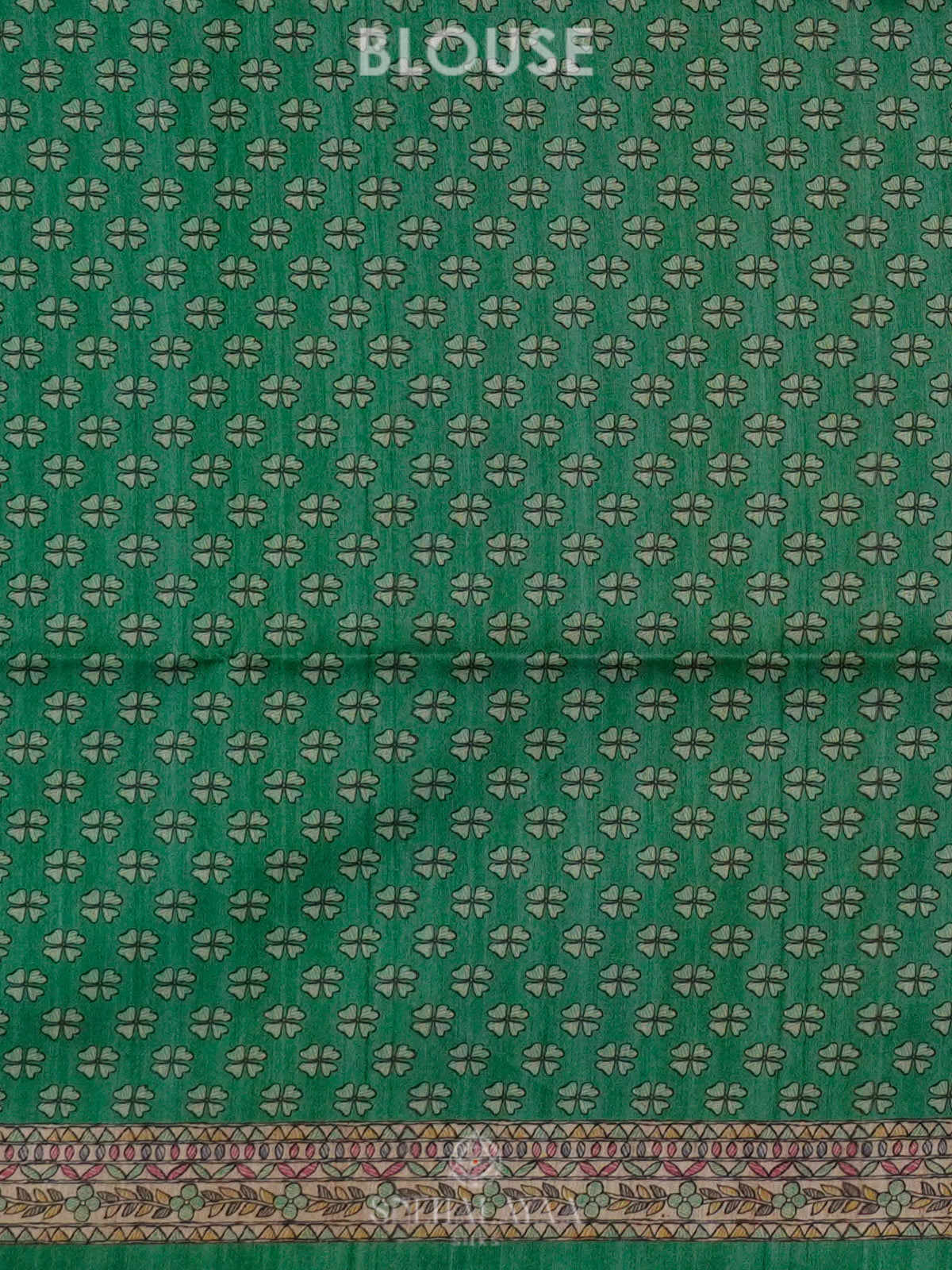 Teal Green Printed Madhubani Saree