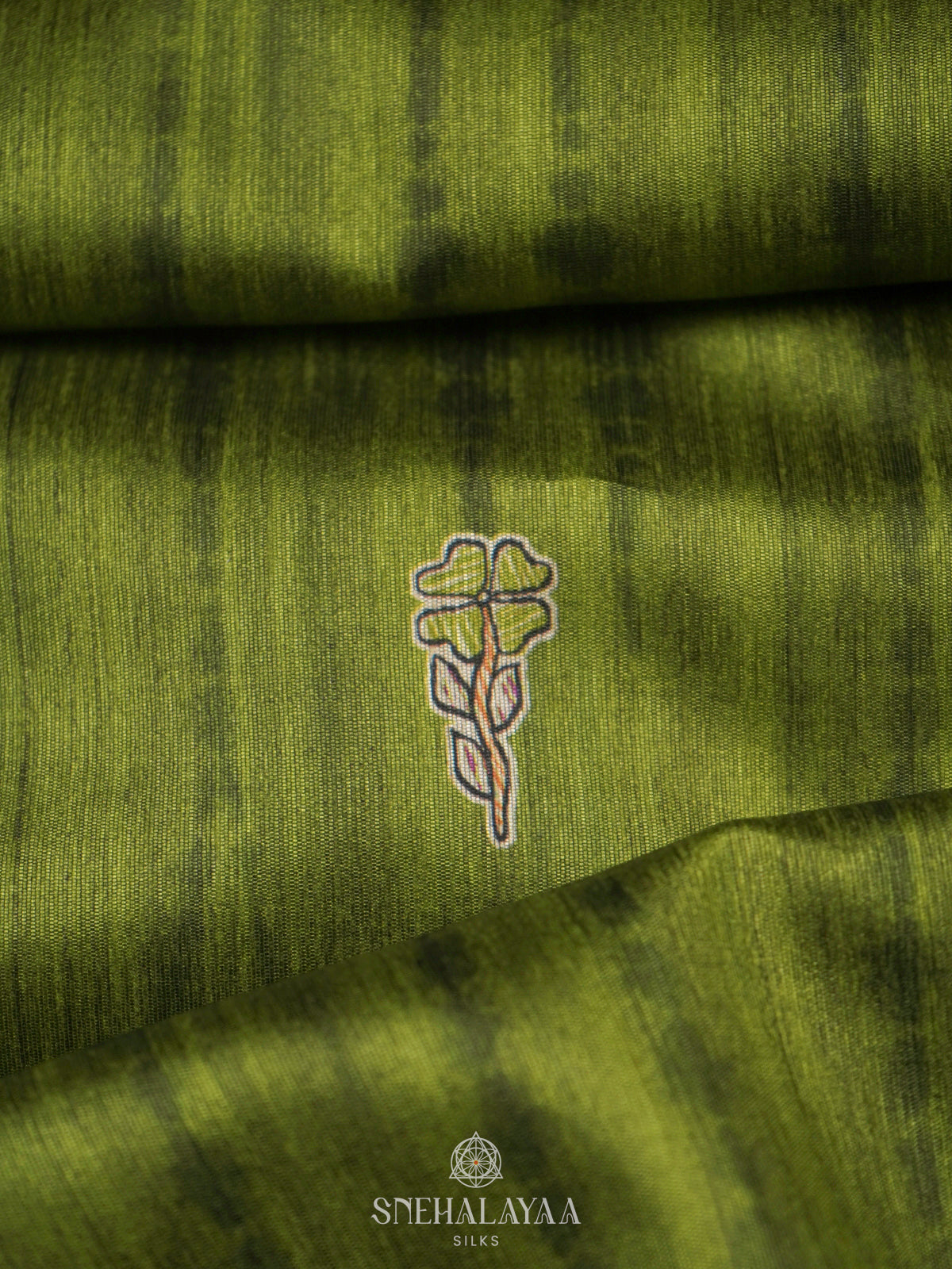 Lime Green Printed Madhubani Saree