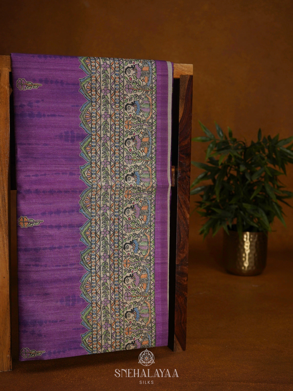 Purple Printed Madhubani Saree