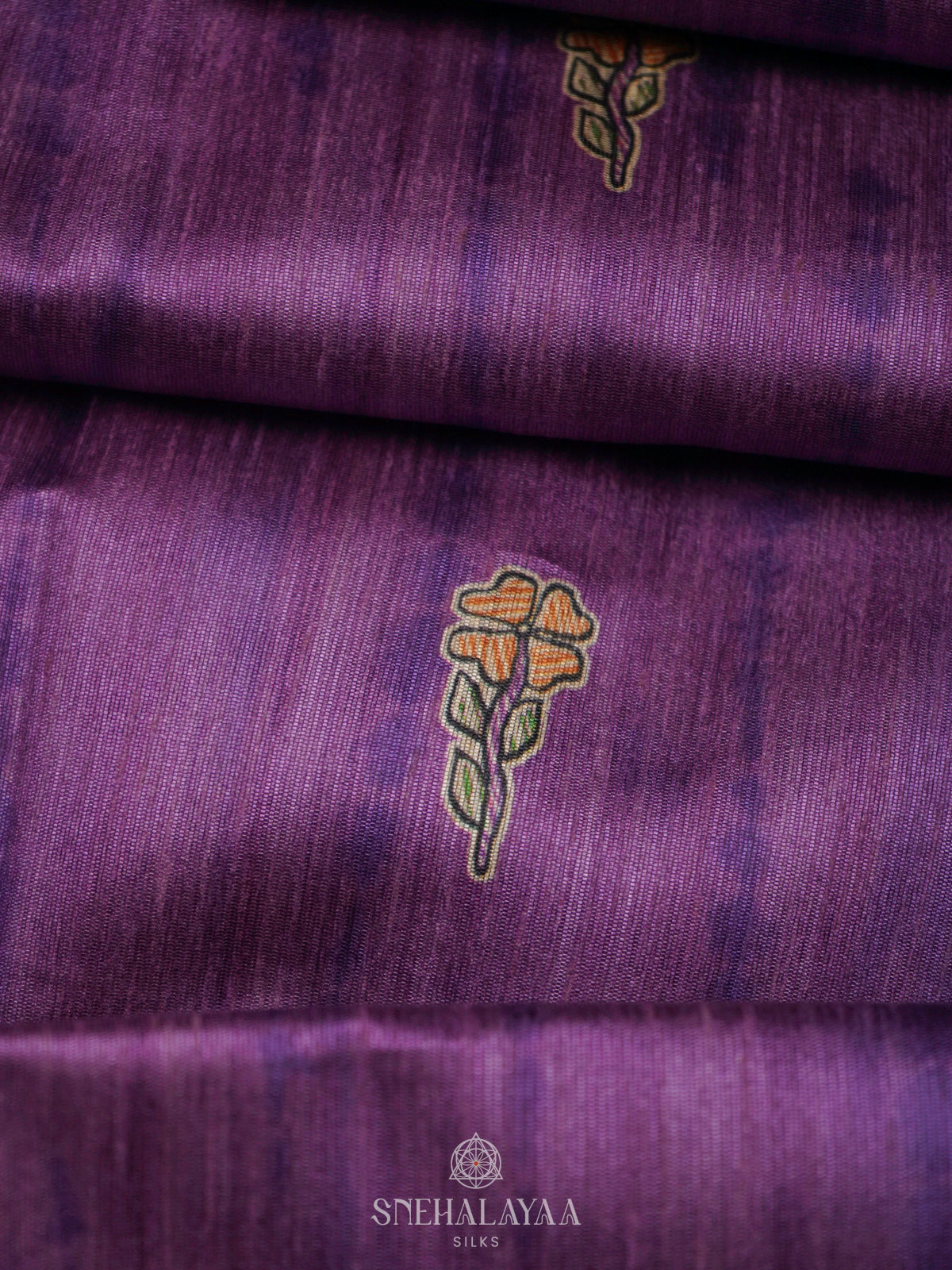 Purple Printed Madhubani Saree