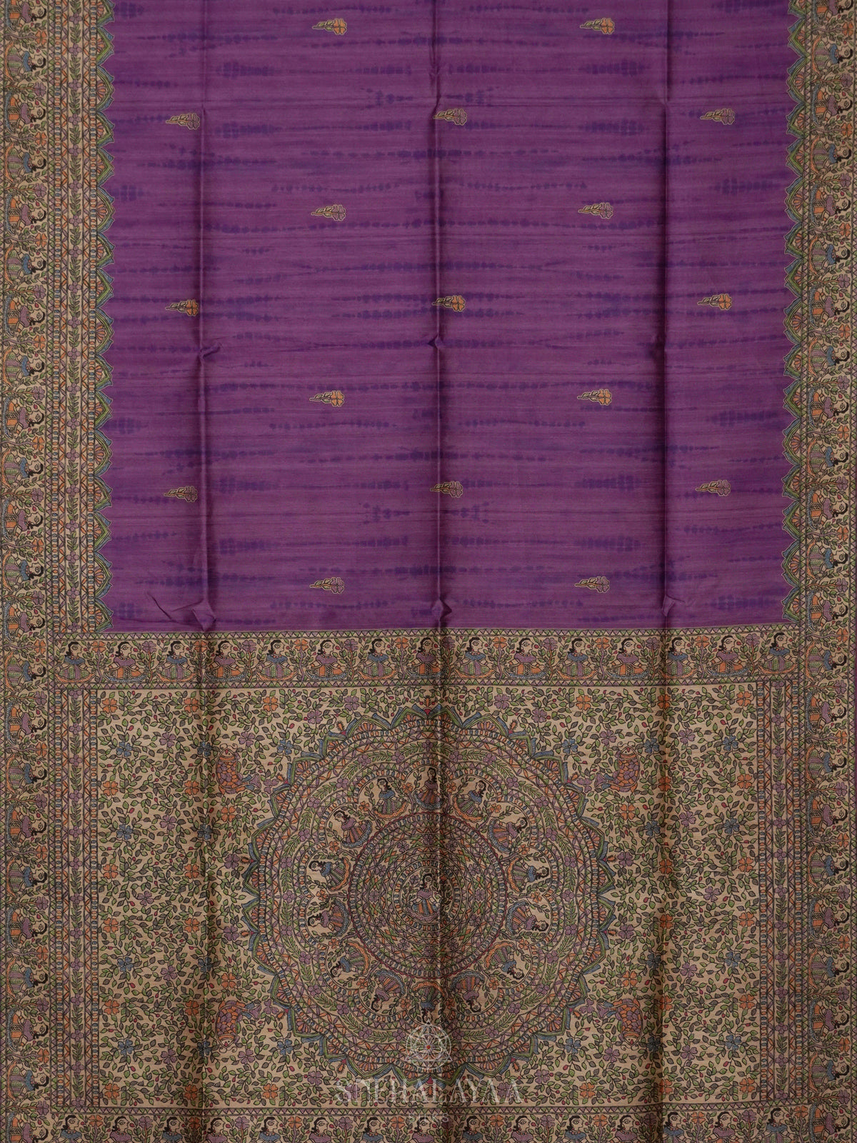 Purple Printed Madhubani Saree