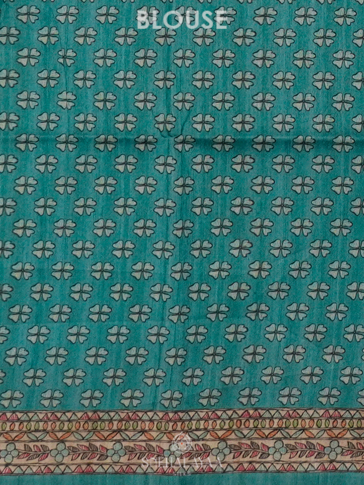 Peacock Blue Printed Madhubani Saree