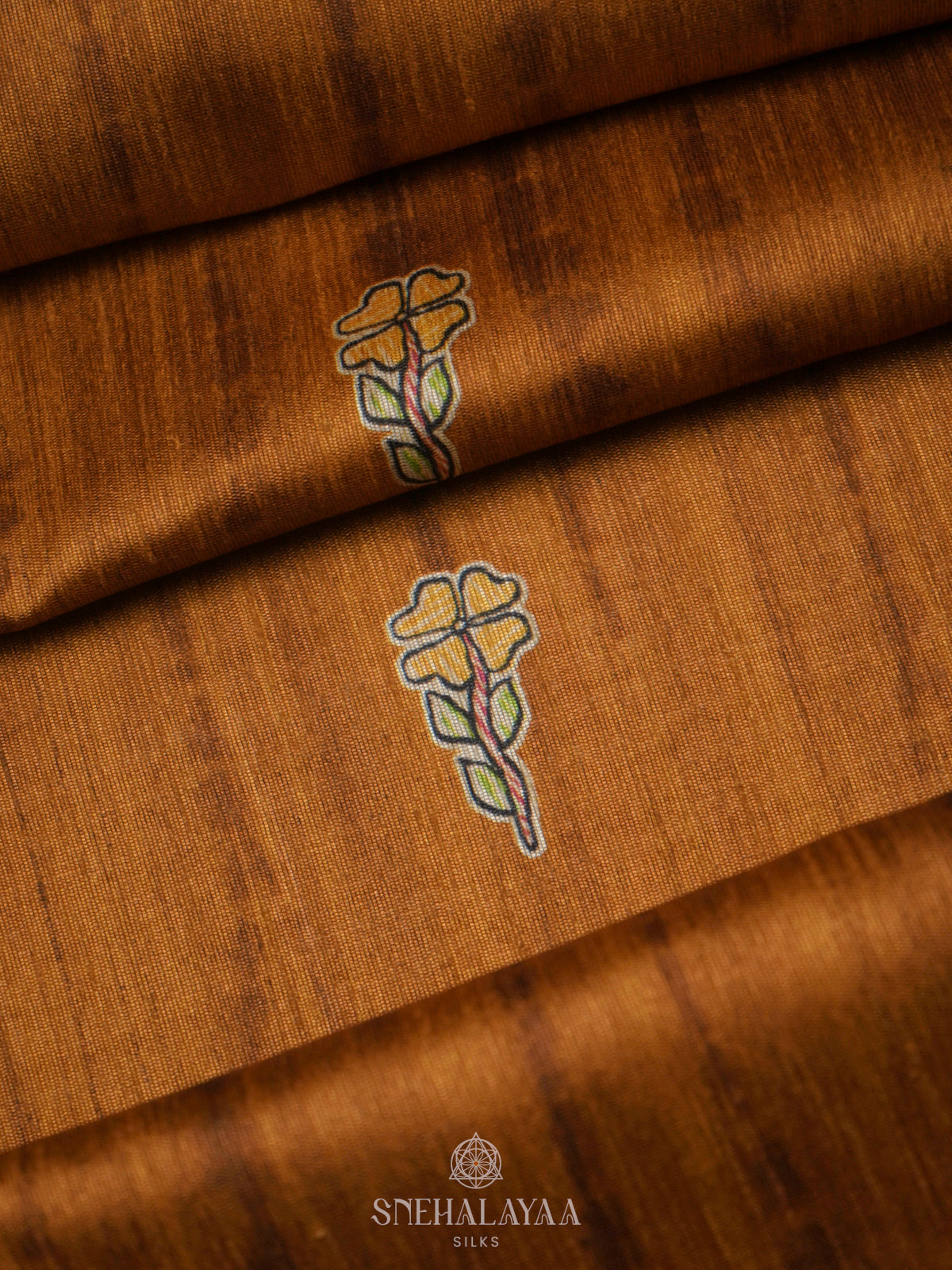 Orange Printed Madhubani Saree