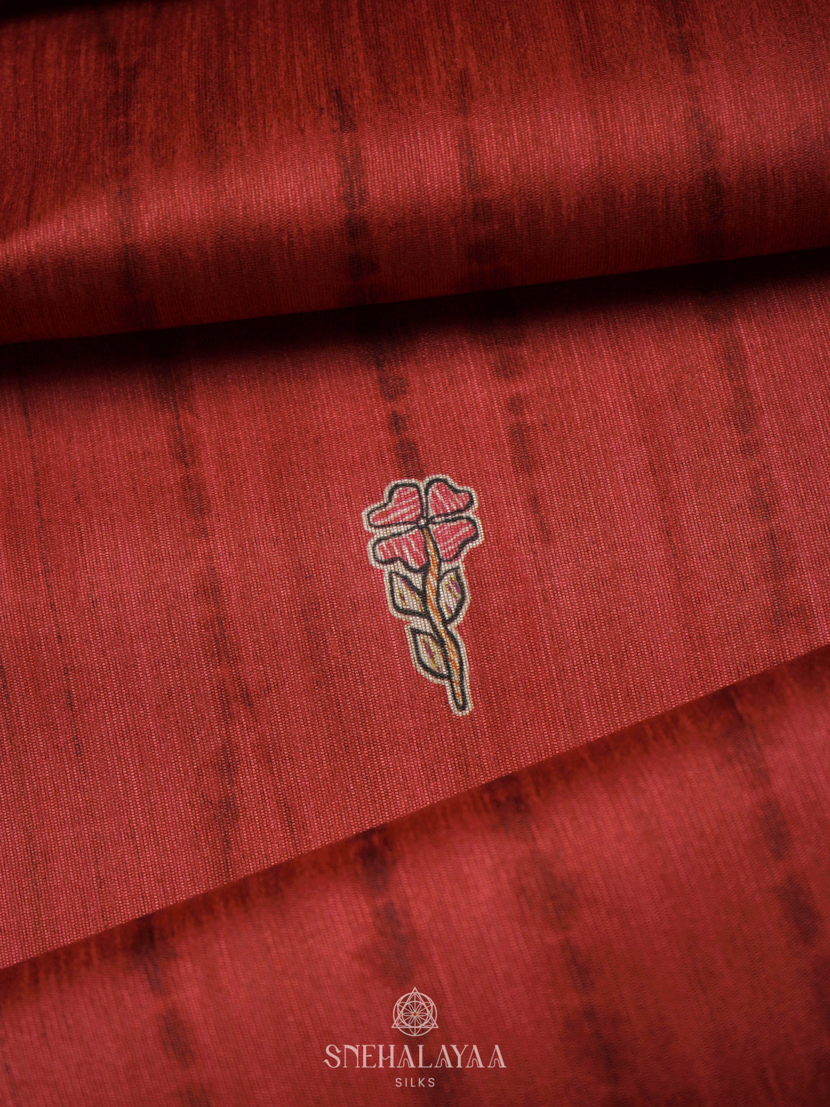 Red Printed Madhubani Saree