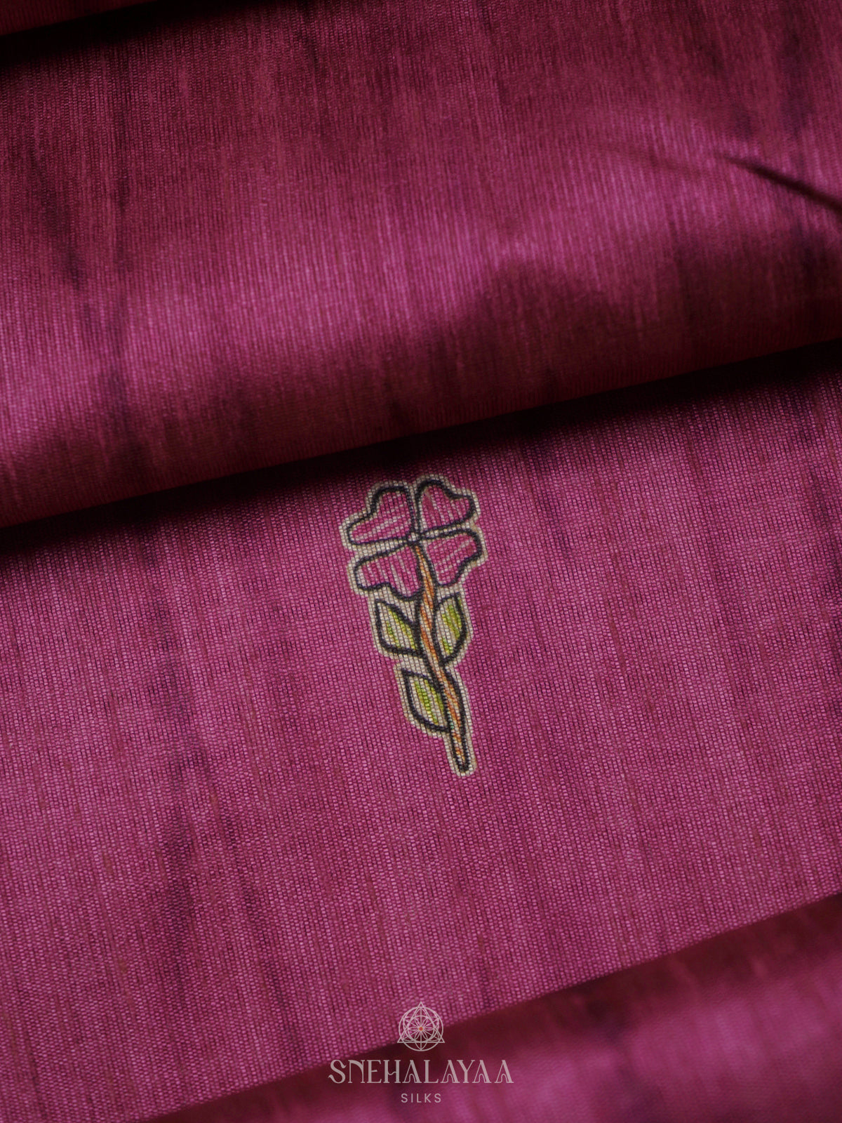Magenta Pink Printed Madhubani Saree